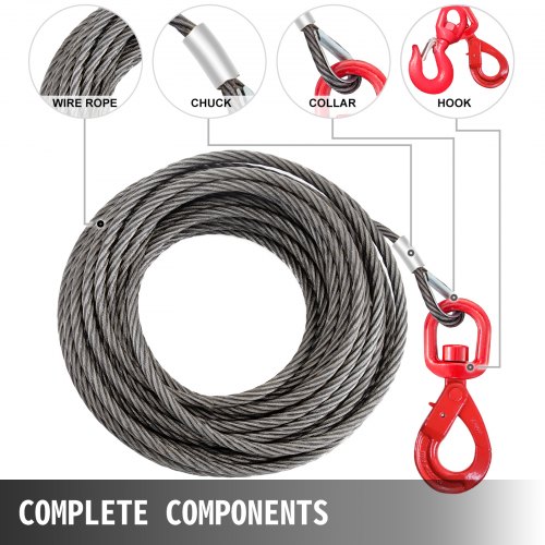 VEVOR Galvanized Steel Winch Cable, 3/8" x 75' Wire Rope with Hook