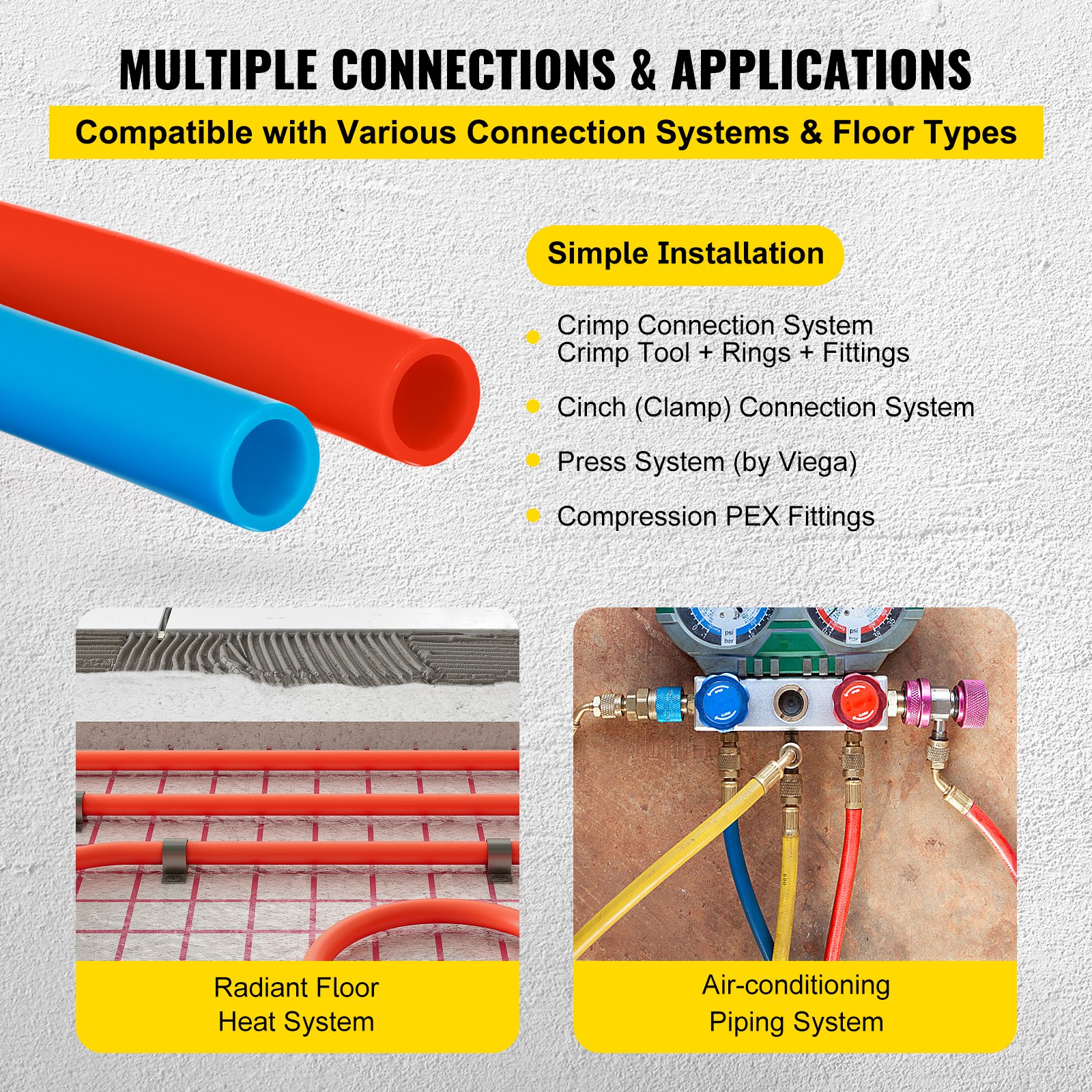 Propane Water Heater VEVOR Oxygen-Barrier PEX Tubing 300Ft Red - Main Image