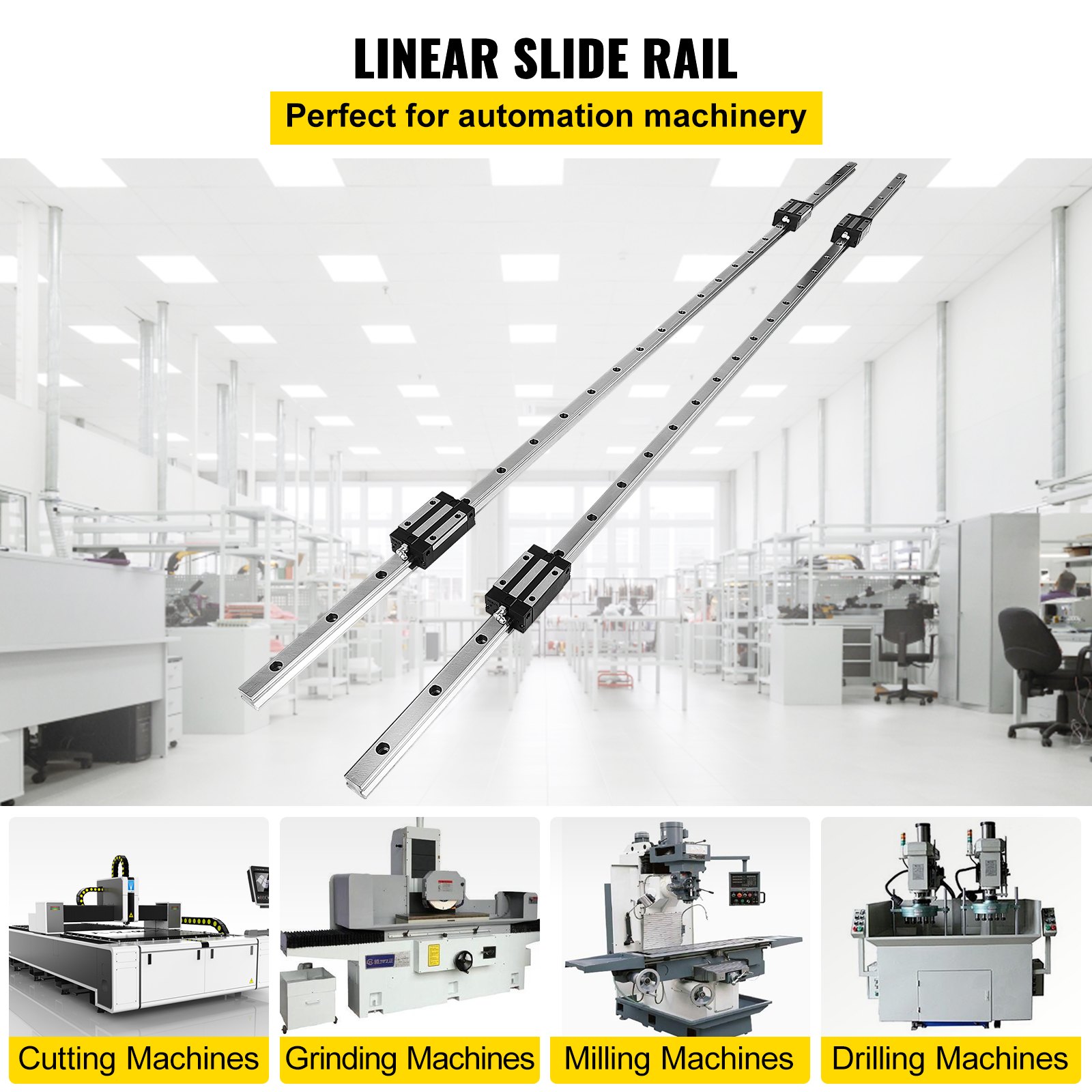 VEVOR Linear Rail HGH201500mm 2 Linear Slide Guide with 4 Bearing