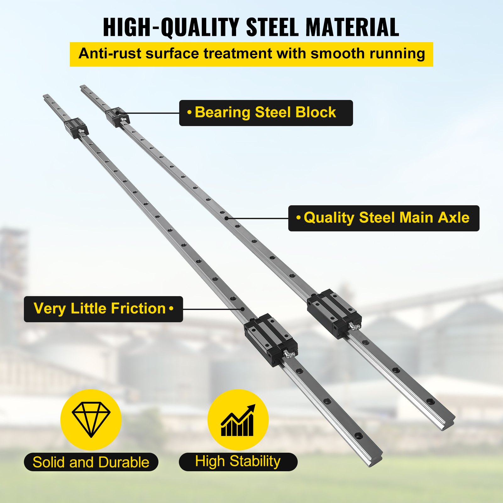 VEVOR Linear Rail HGH201500mm 2 Linear Slide Guide with 4 Bearing