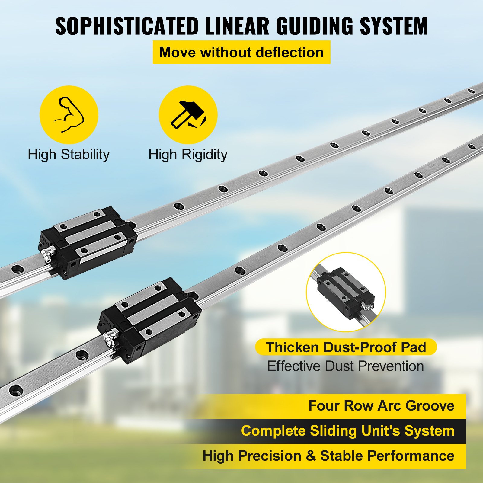 VEVOR Linear Rail HGH201500mm 2 Linear Slide Guide with 4 Bearing