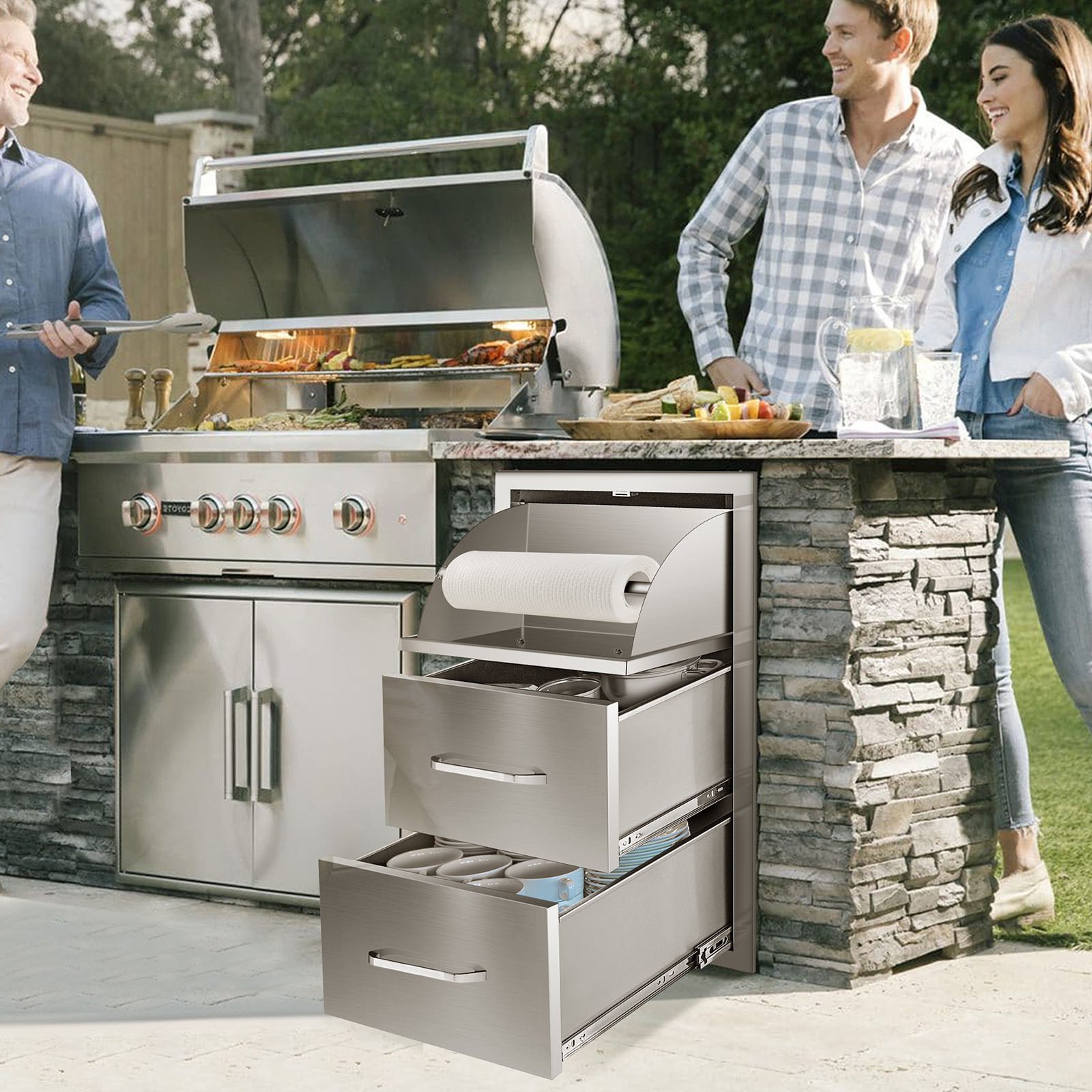 VEVOR 17W x 30H x 21D Inch Outdoor Kitchen Stainless Steel Double ...