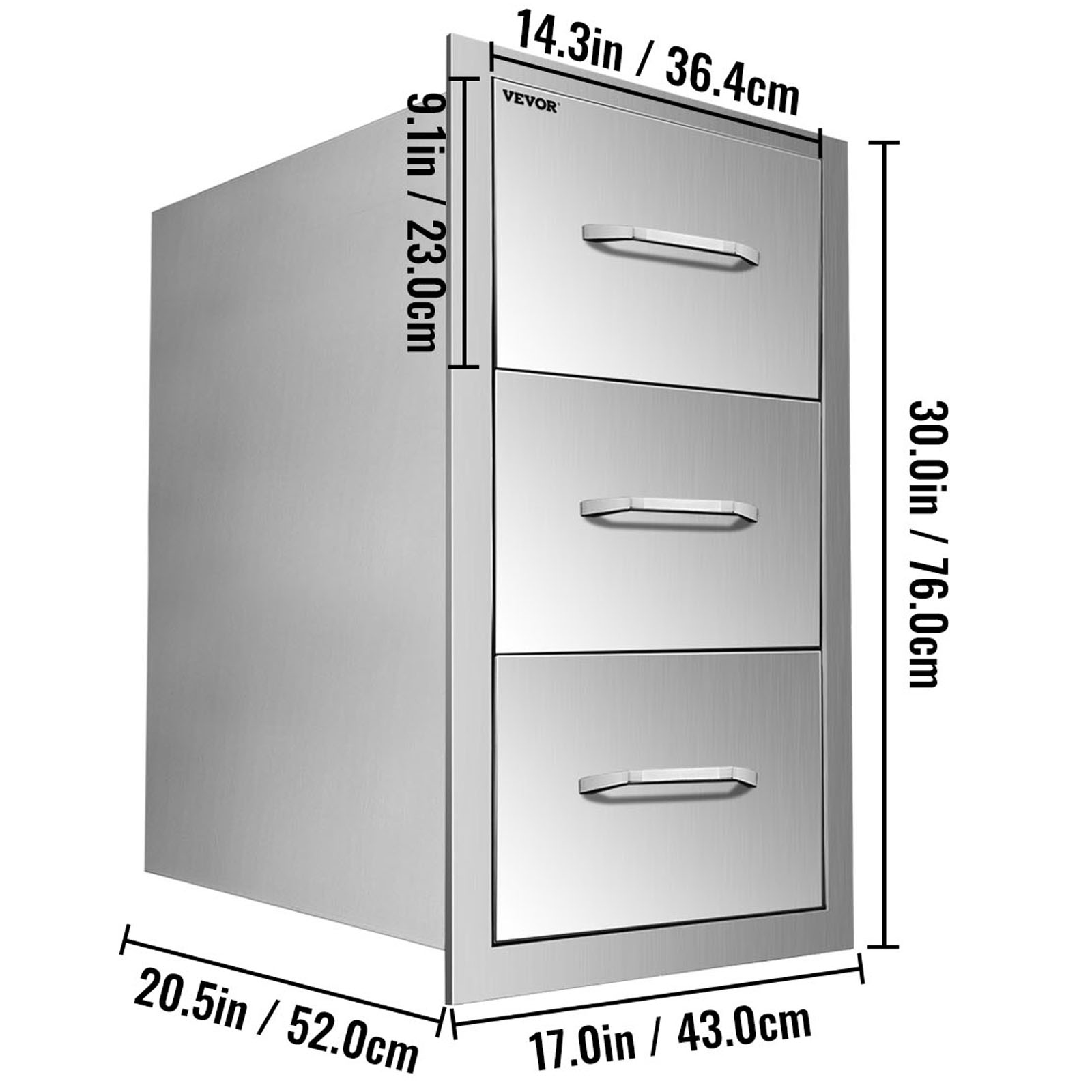 30"x17" Outdoor Kitchen / Bbq Island Stainless Steel Triple Storage