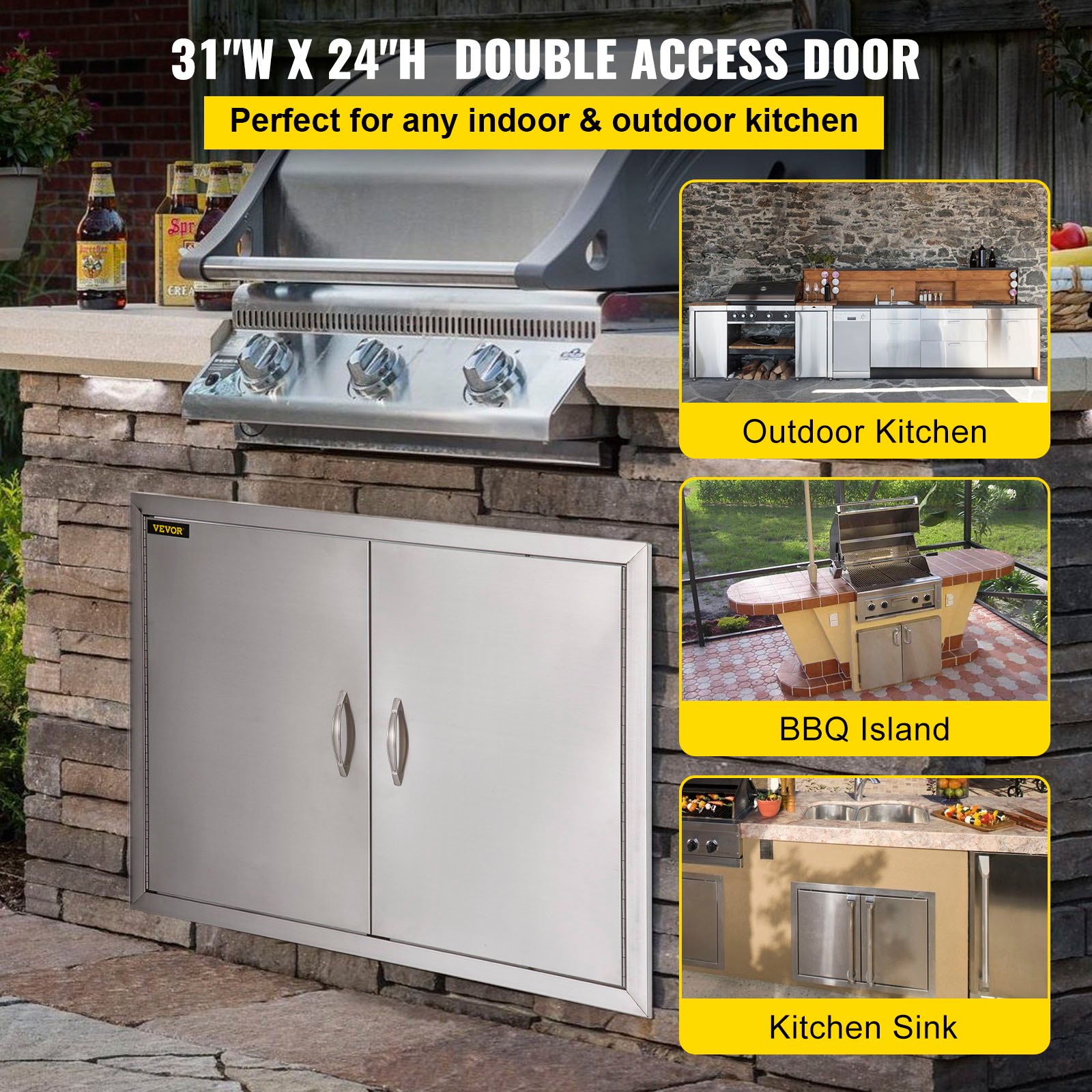 VEVOR BBQ Double Access Door 31W x 24H Inch, BBQ Door Stainless Steel