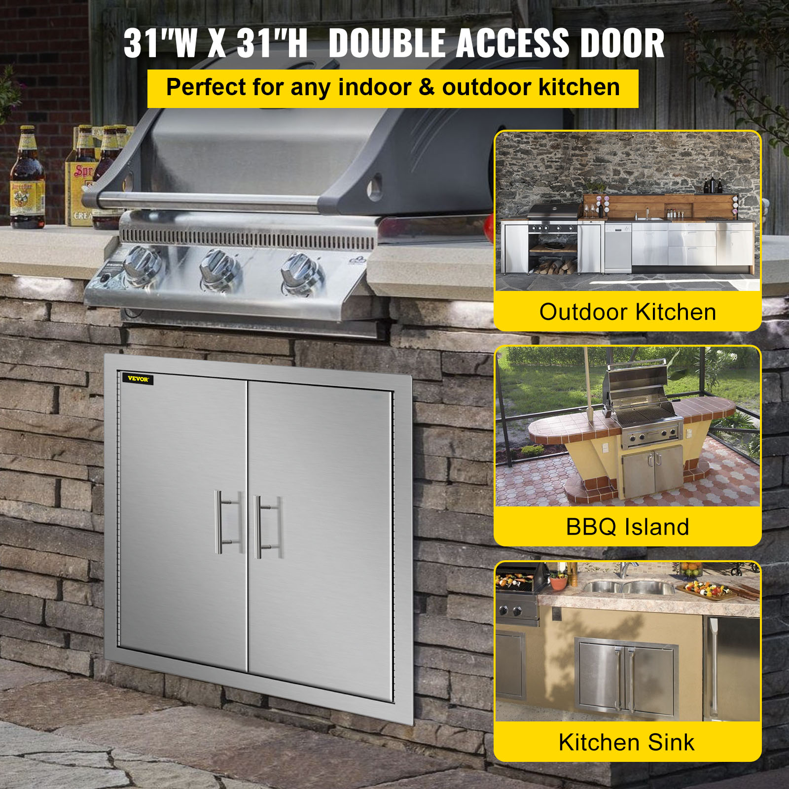 31”x31”bbq Access Island Double Door Outdoor Kitchen Stainless Steel
