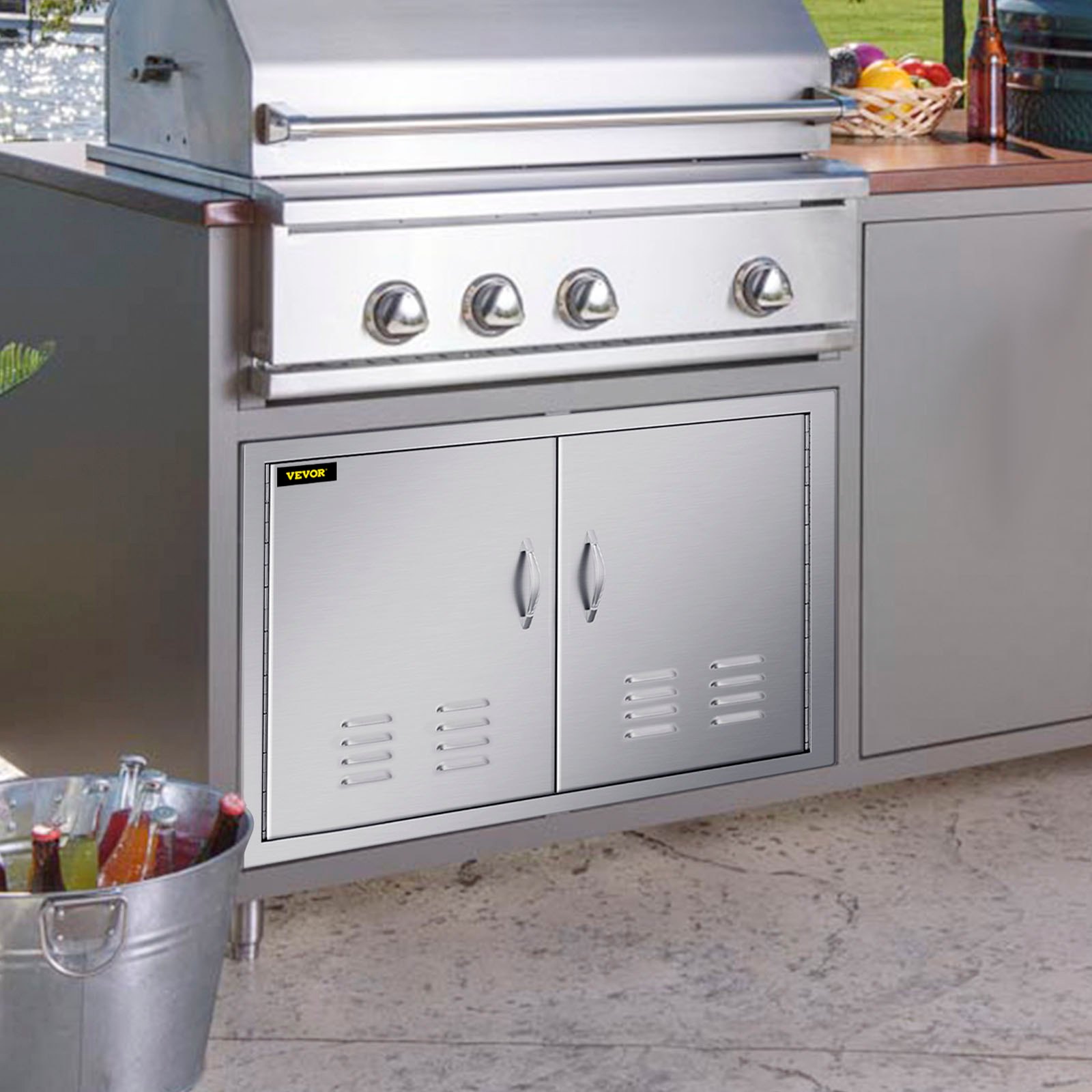 VEVOR BBQ Island Door 36 x 21 Beveled Frame Vented Double Access Door ...