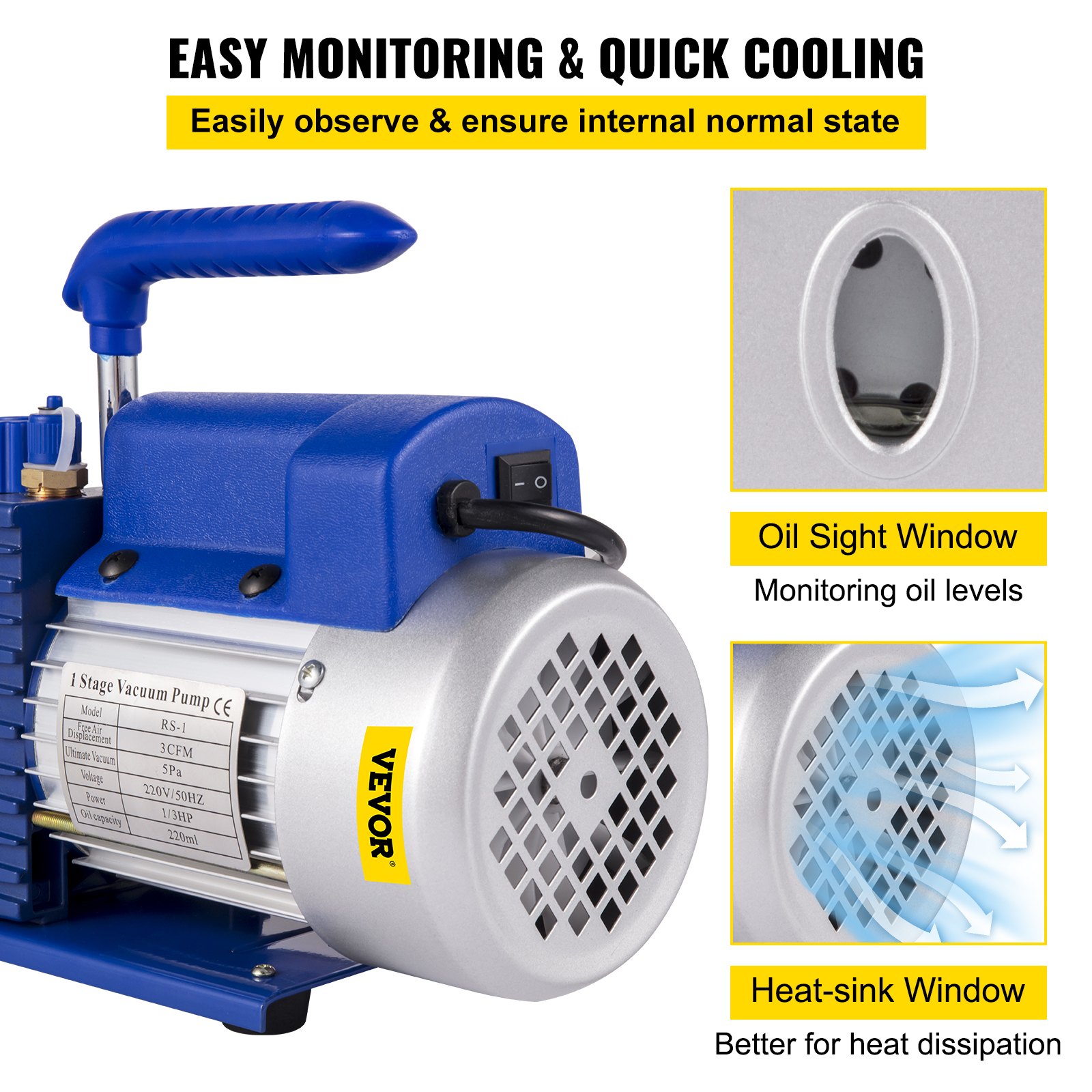 VEVOR 3cfm 1/3hp Refrigerant Rotary Vane Vacuum Pump A/c Vacuum