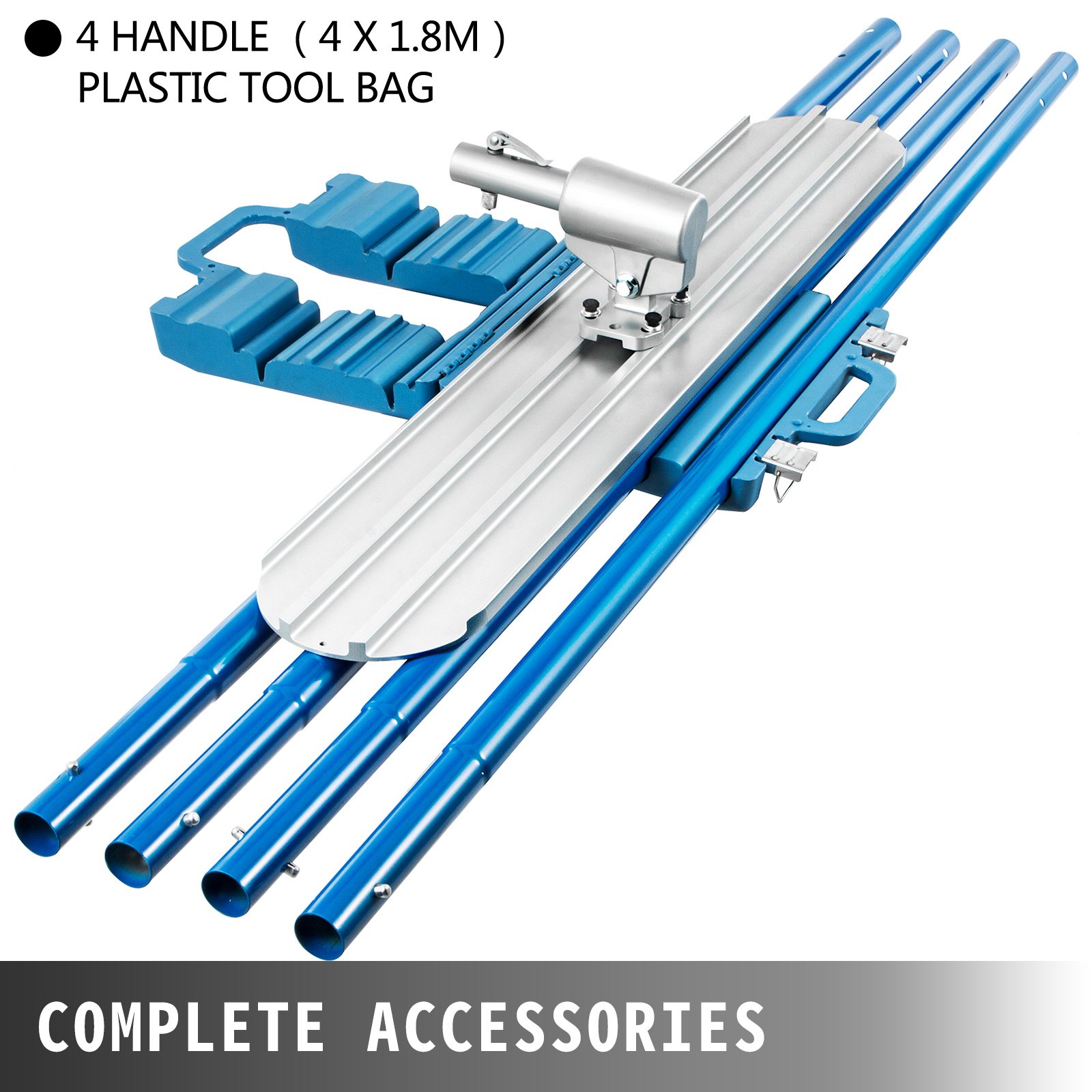 Bull Float Kit – 48x8 Inch Aluminum-Magnesium Alloy Concrete Finishing Tool, Adjustable Bracket, 4 Extendable Handles Up To 188" – Round End