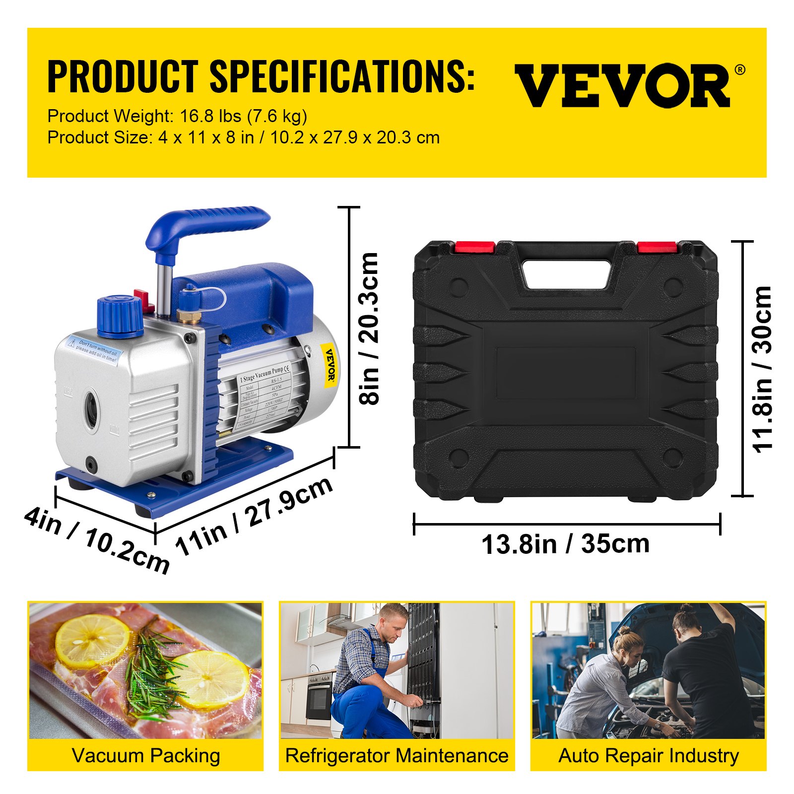 VEVOR VEVOR 4CFM 1/3HP Vacuum Pump Ac Vacuum Pump Aircon Vacuum Chamber Vacuum Drying Pump HVAC