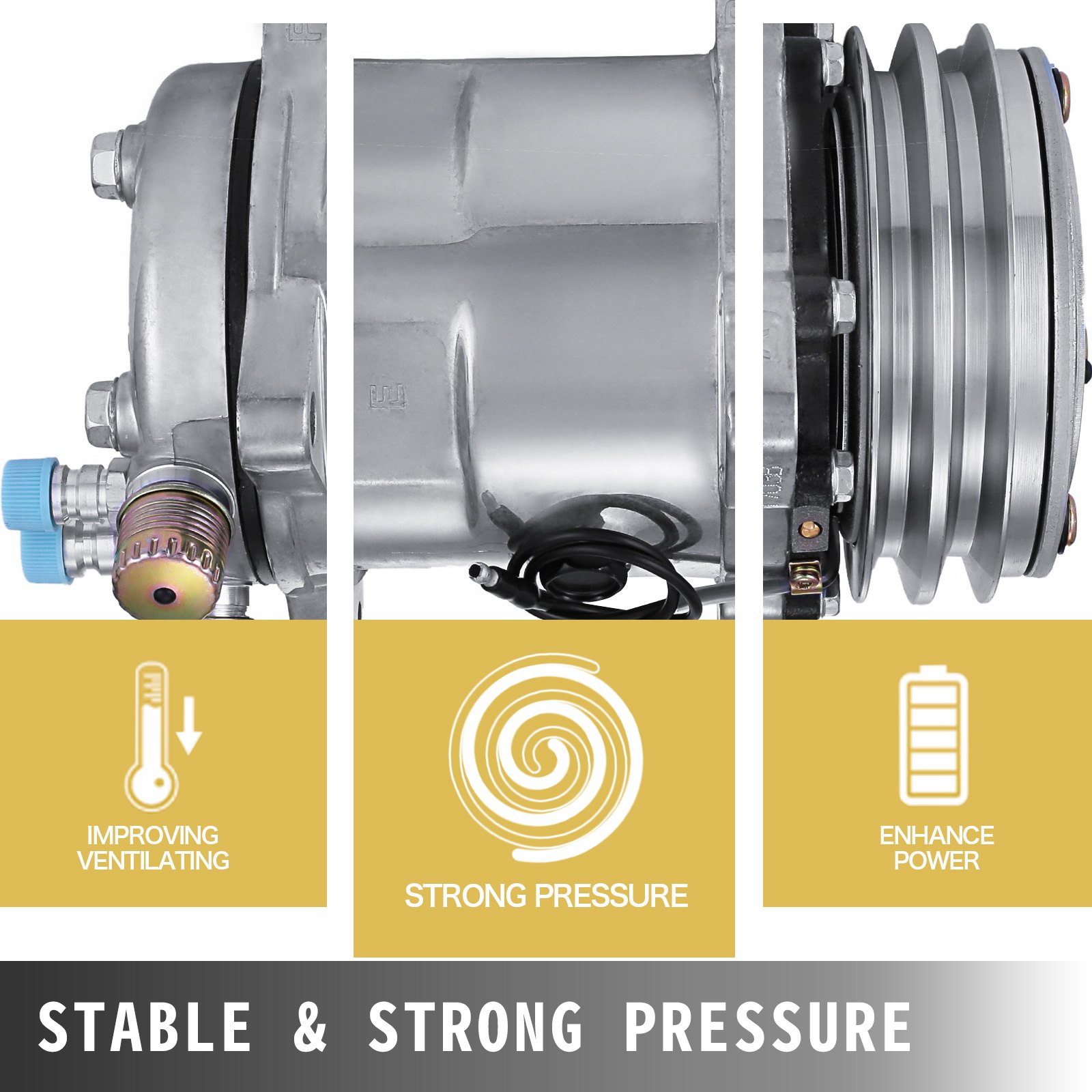 VEVOR AIR CONDITION COMPRESSORS SANDEN 508 STYLE NATURAL FINISH V BELT