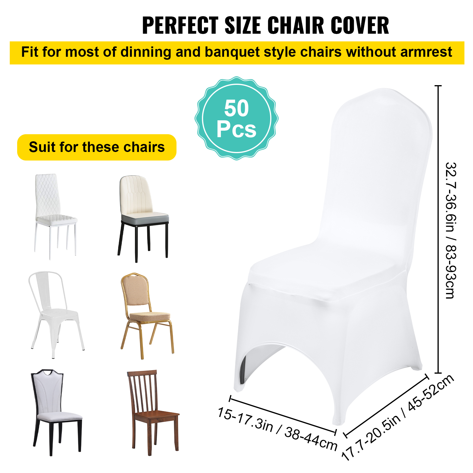 50pcs Stretch Spandex White Chair Covers Wedding Party Arched Front 50