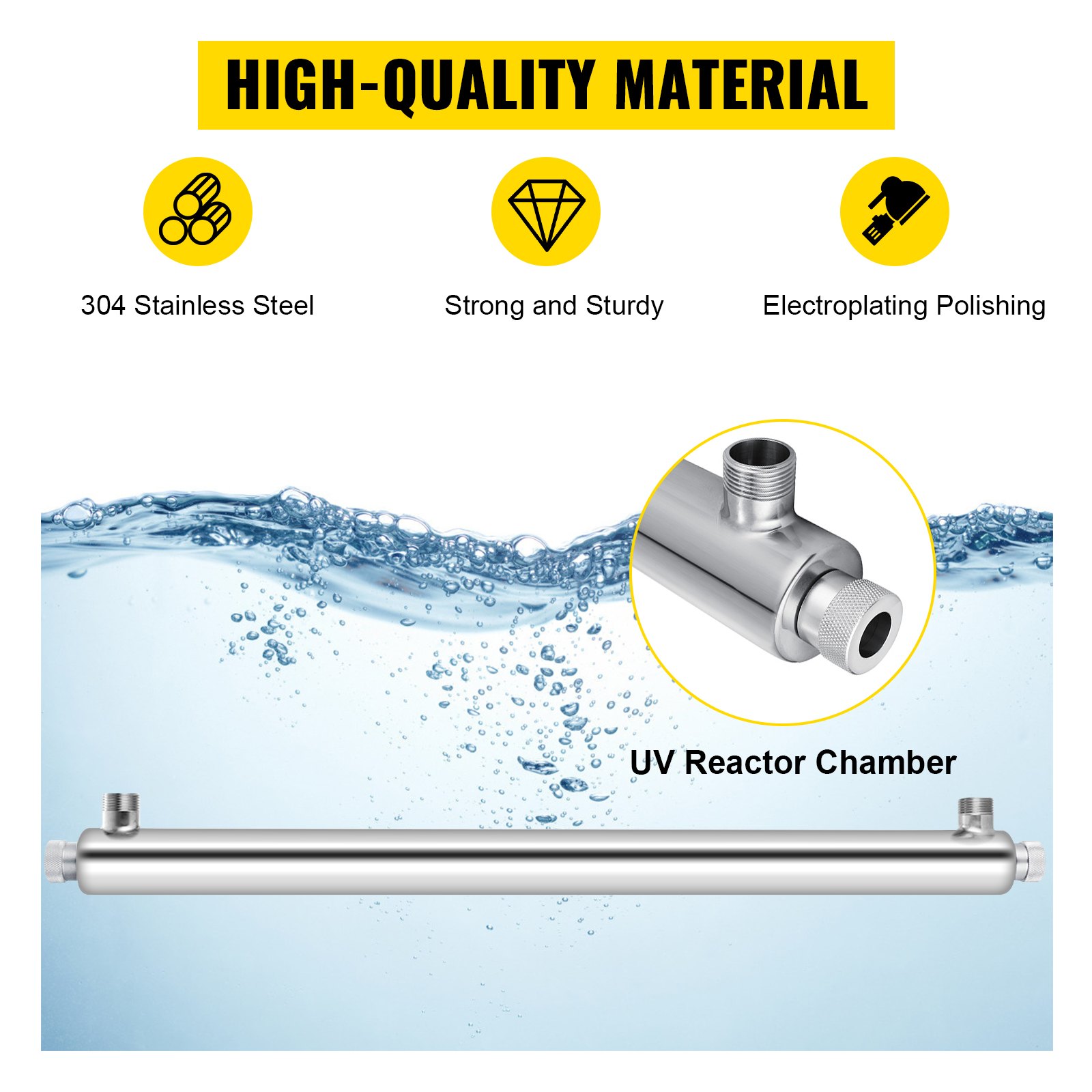 VEVOR UV Light Water Purifier, 55W 12GPM 110V, Sterilizer Filter for Whole House Water