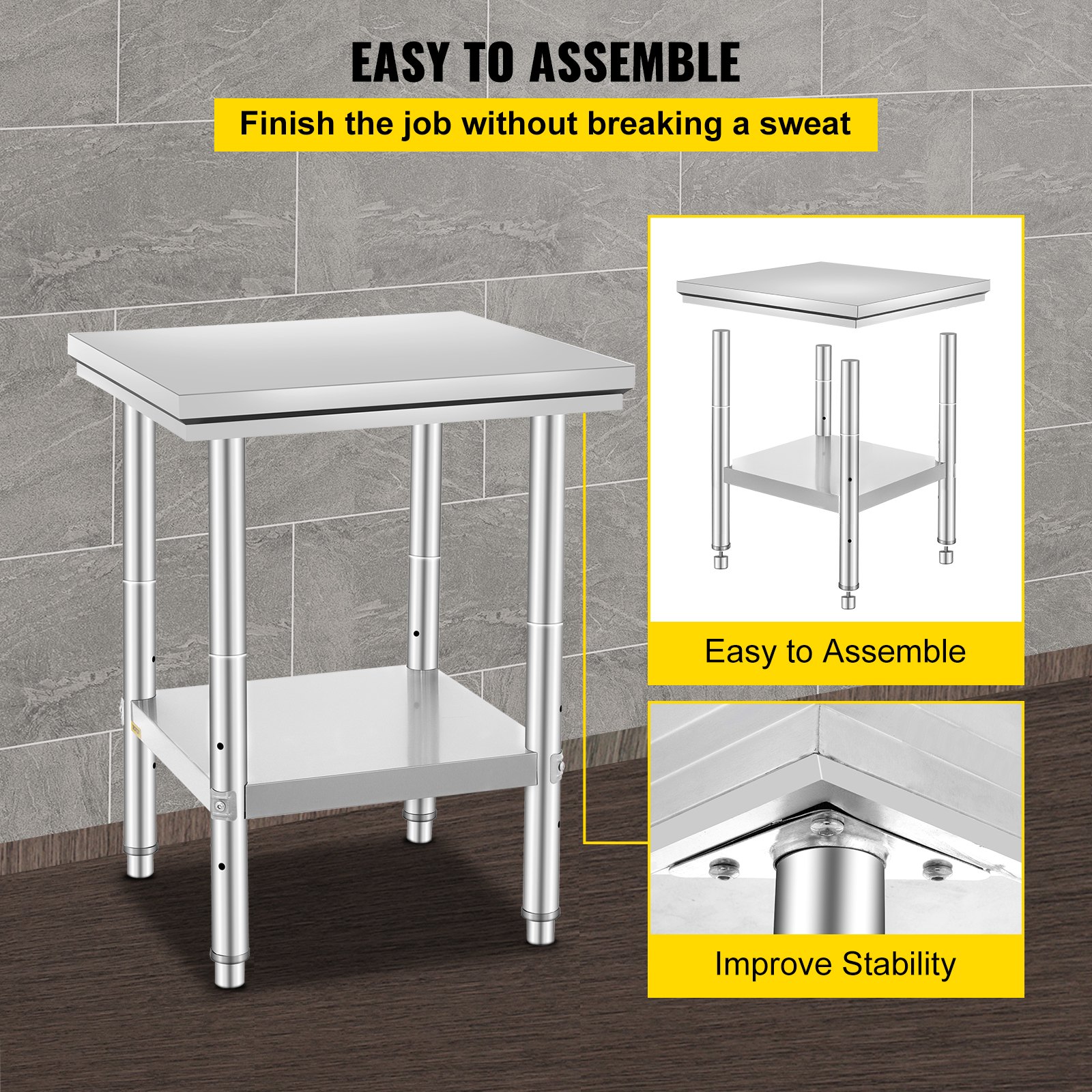 Stainless Steel Commercial Kitchen Work Food Prep Table 24x 24 VEVOR US   Steel Table F5 