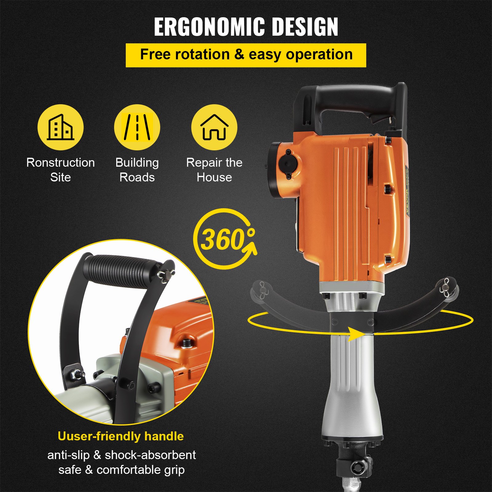 VEVOR Vevor 230v Electric Demolition Jack Hammer Drill Concrete Breaker