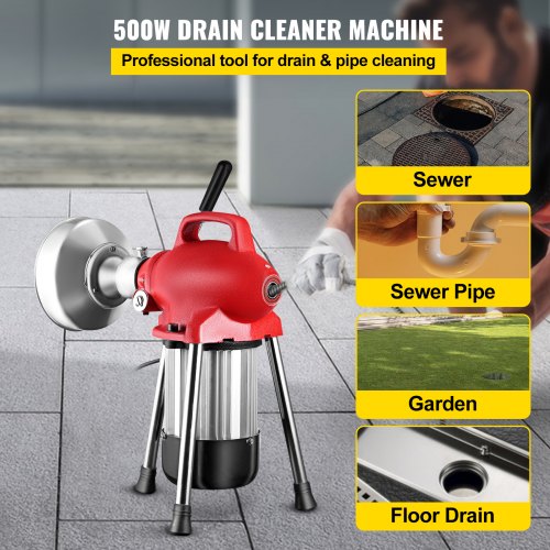 VEVOR Drain Cleaning Machine 500 Watt Sectional Drain Cleaner 75' x 5/8