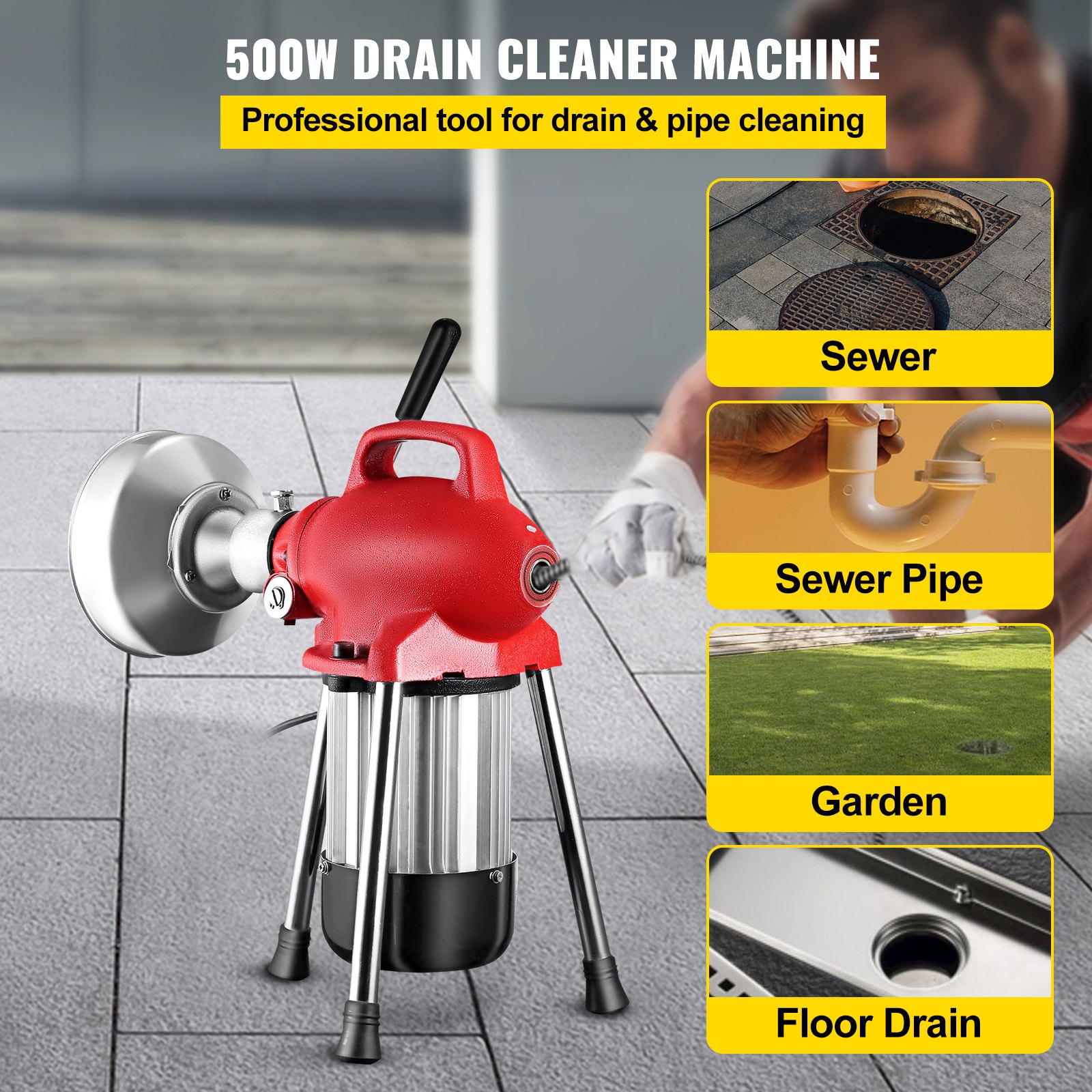 Drain Cleaning Machine 500 Watt Sectional Drain Cleaner 75' x 5/8
