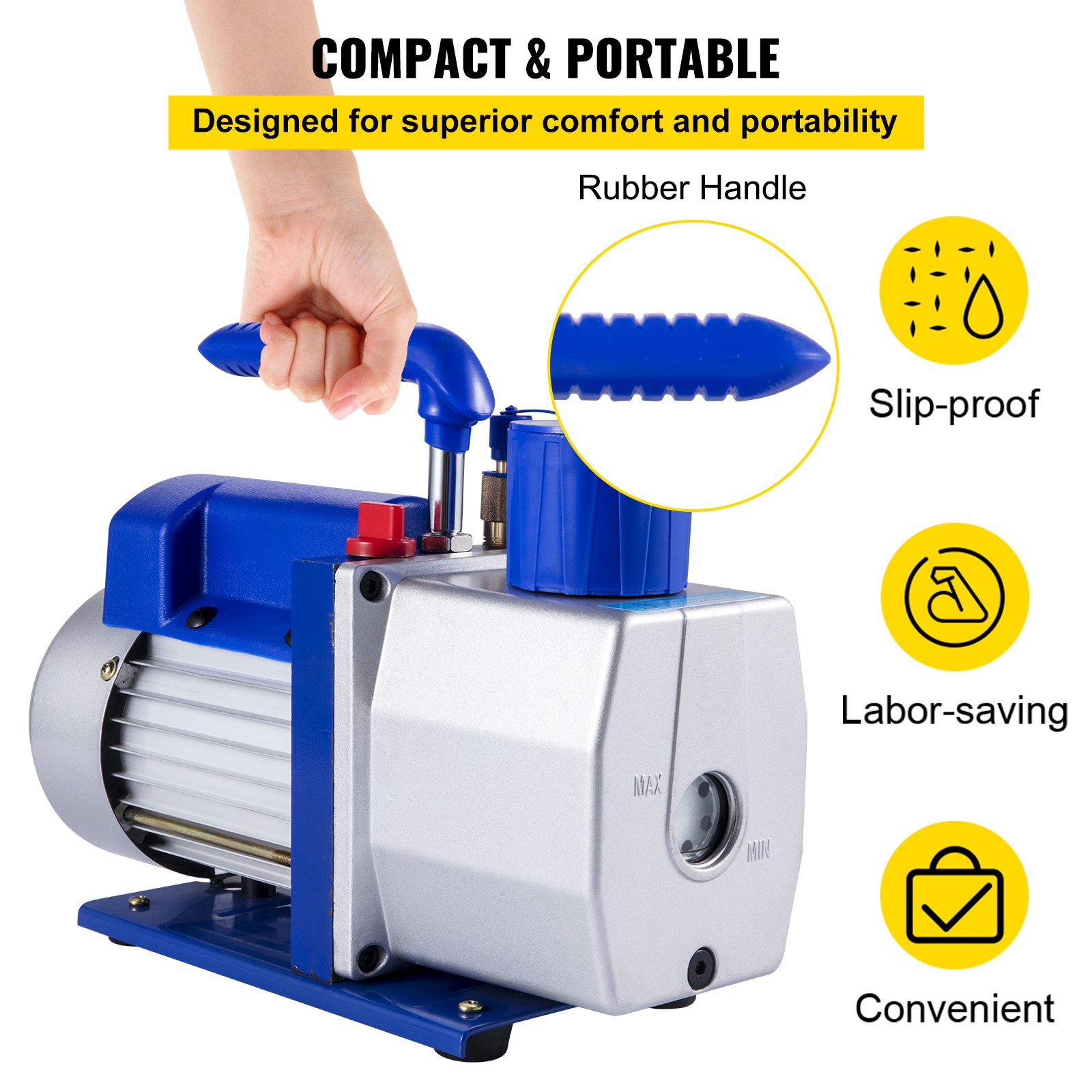 Single Stage Vacuum Pump Rotary Vane 7CFM 1/2HP Deep HVAC AC Air Tool