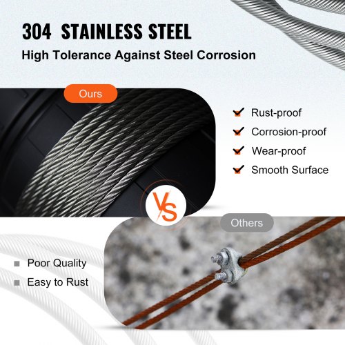 304 Stainless Steel Wire Rope Cable, 5/16, 7x19, 150 Ft, Made In