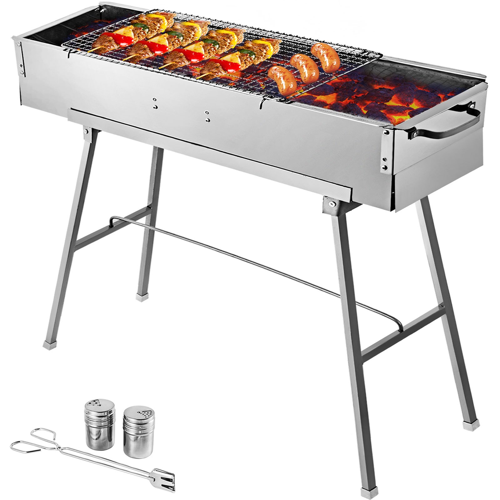 VEVOR Folded Portable Charcoal BBQ Grill 32" X 8" Stainless Steel Kebab