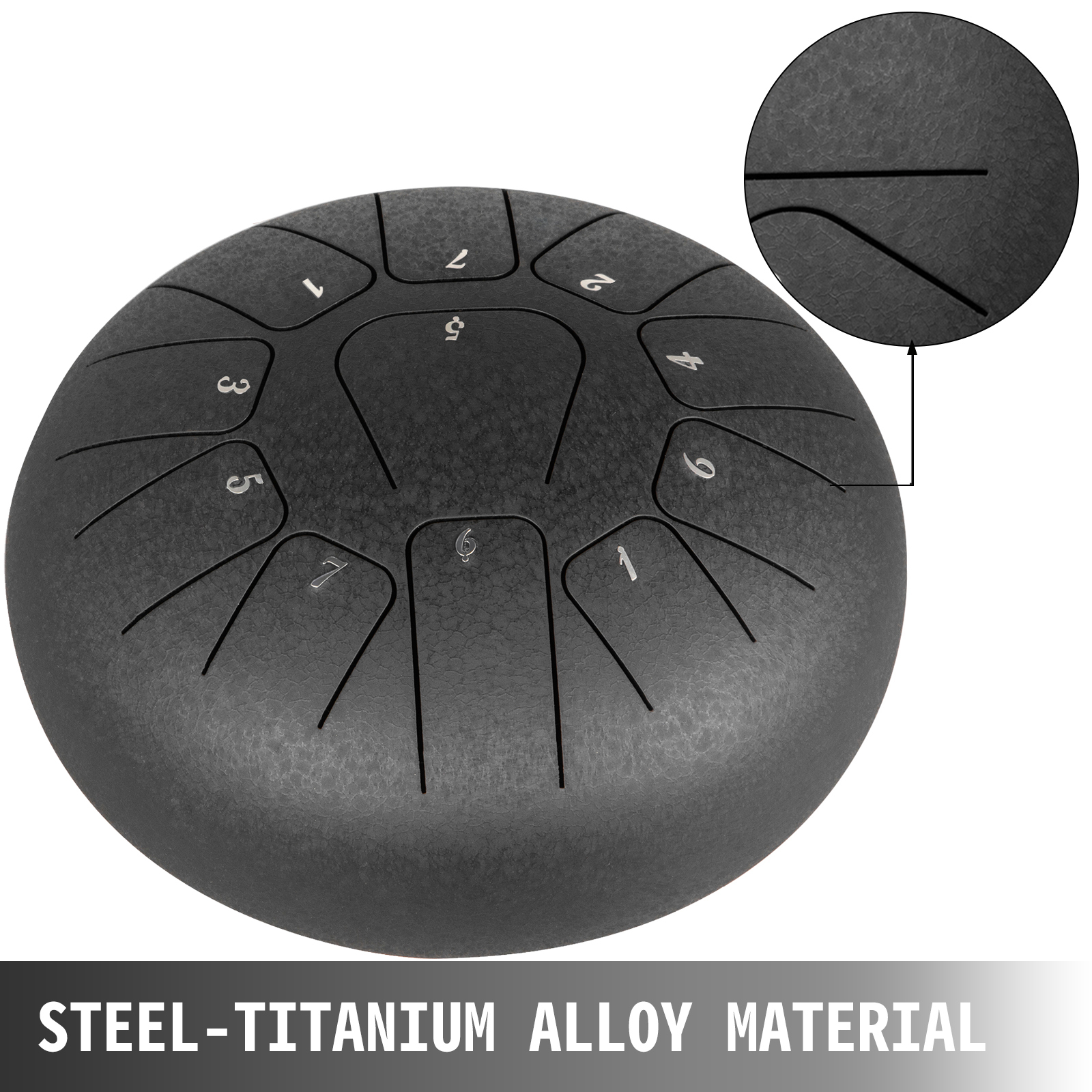 Steel Tongue Drum 8" 11 Notes Pan Drum Handpan Mallet Bracket Black