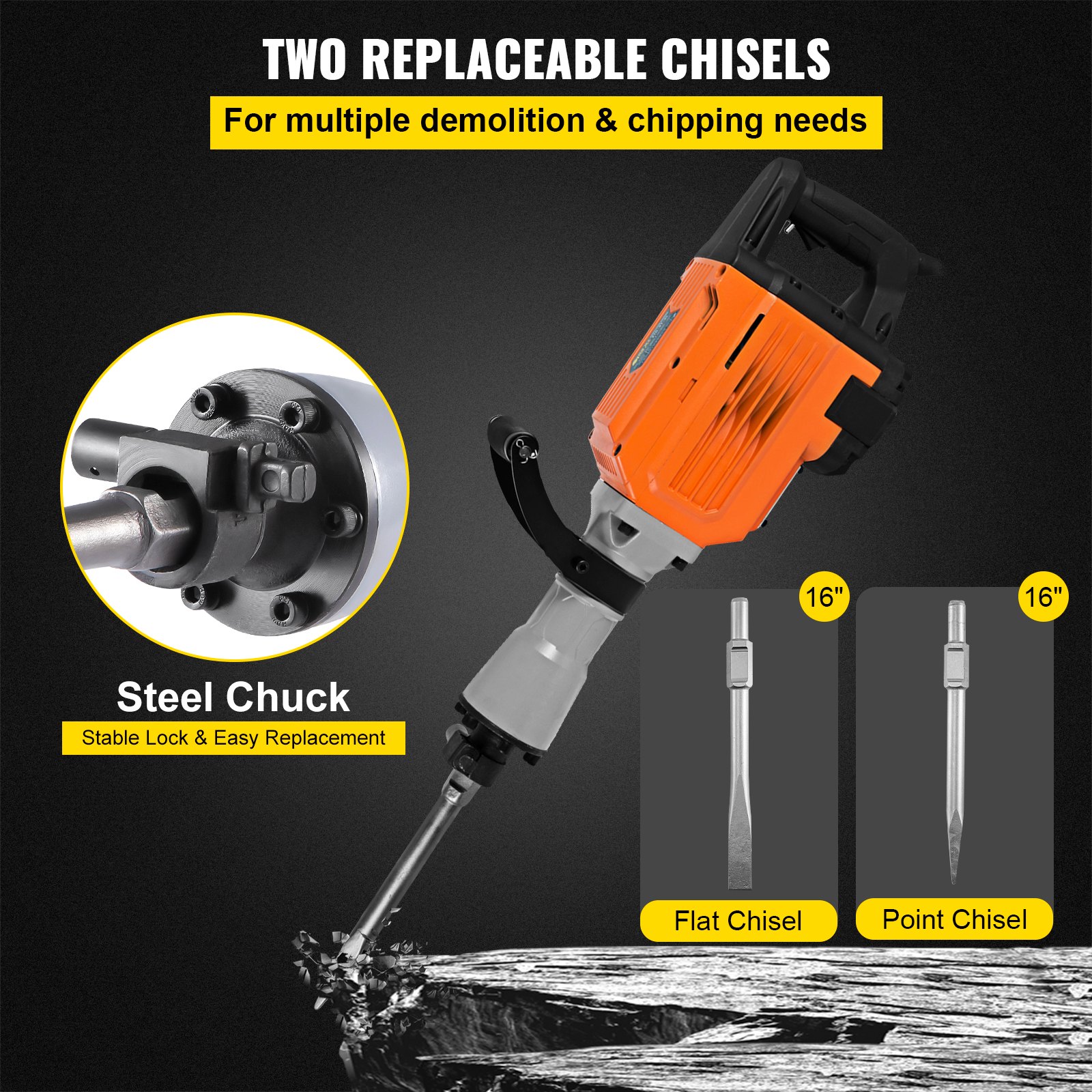 VEVOR 3600W Electric Demolition Hammer Heavy Duty Concrete Breaker 1400