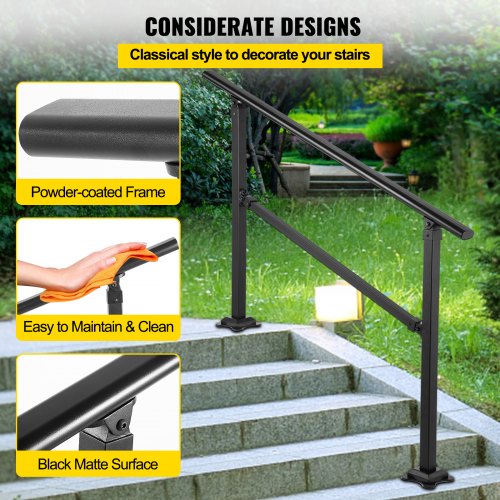 Vevor Iron Handrail Stair Railing Hand Rail Kit Fit For 1-4 Steps ...