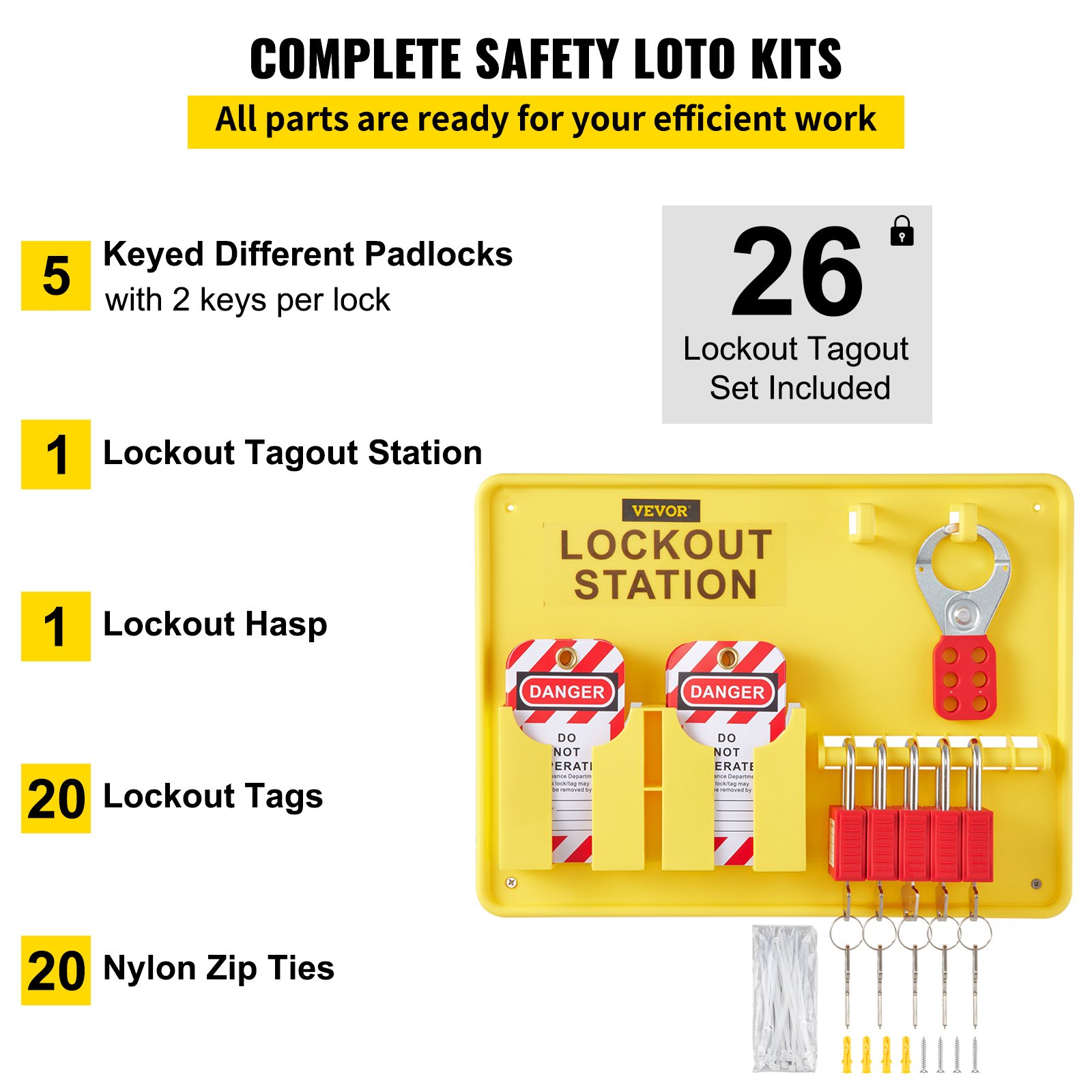 VEVOR 26 PCS Lockout Tagout Kits, Electrical Safety Loto Kit Includes ...