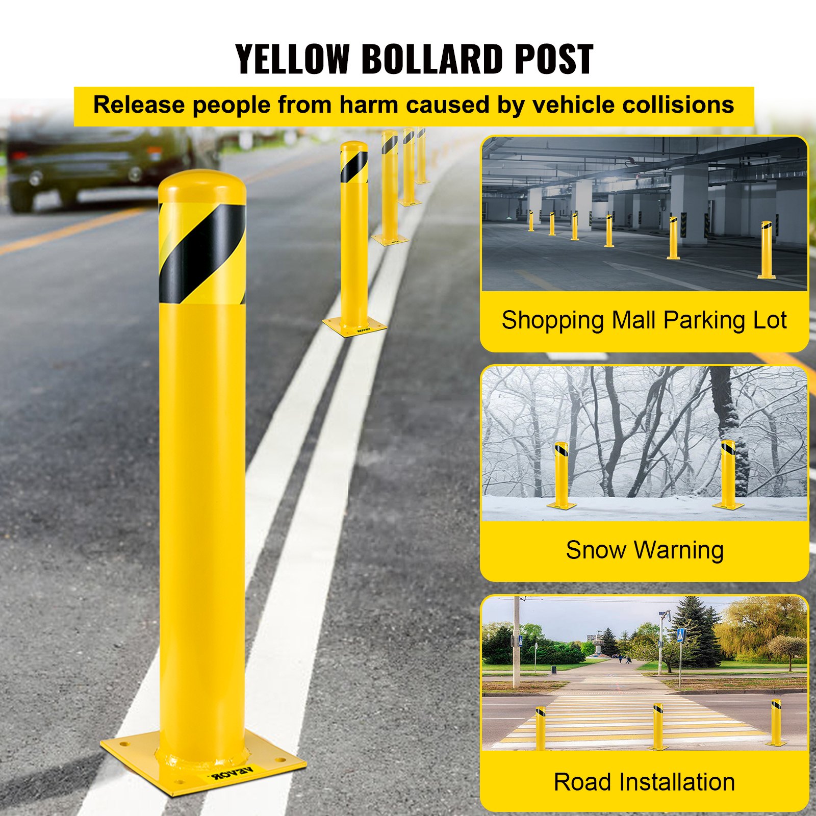 VEVOR Safety Bollard, 42 Inch Height Bollard Post, 5.5 Inch Diameter