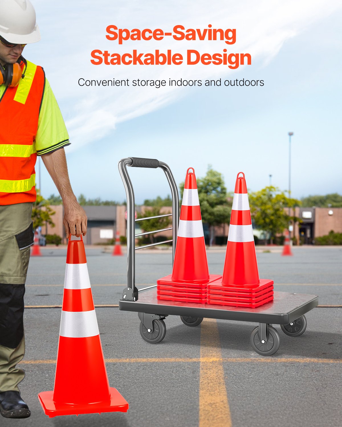 VEVOR Safety Cones, 10PCS 28" Traffic Cones, PVC Orange Construction