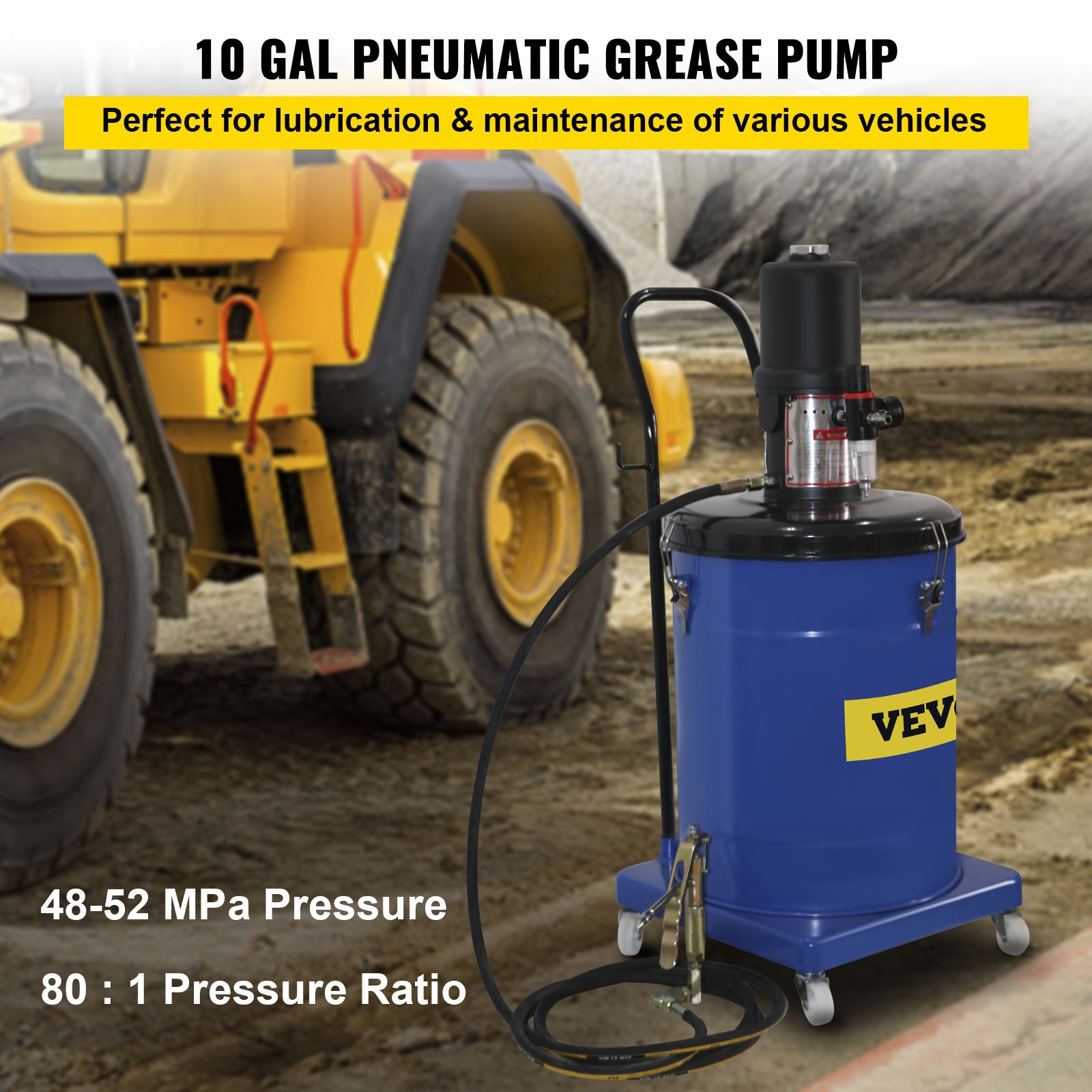 VEVOR Grease Pump 10 Gallon 40L Air Operated Grease Pump, 1.3L/Min