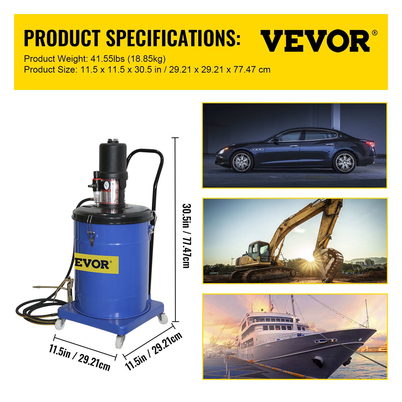 VEVOR Grease Pump 10 Gallon 40L Air Operated Grease Pump, 1.3L/Min ...