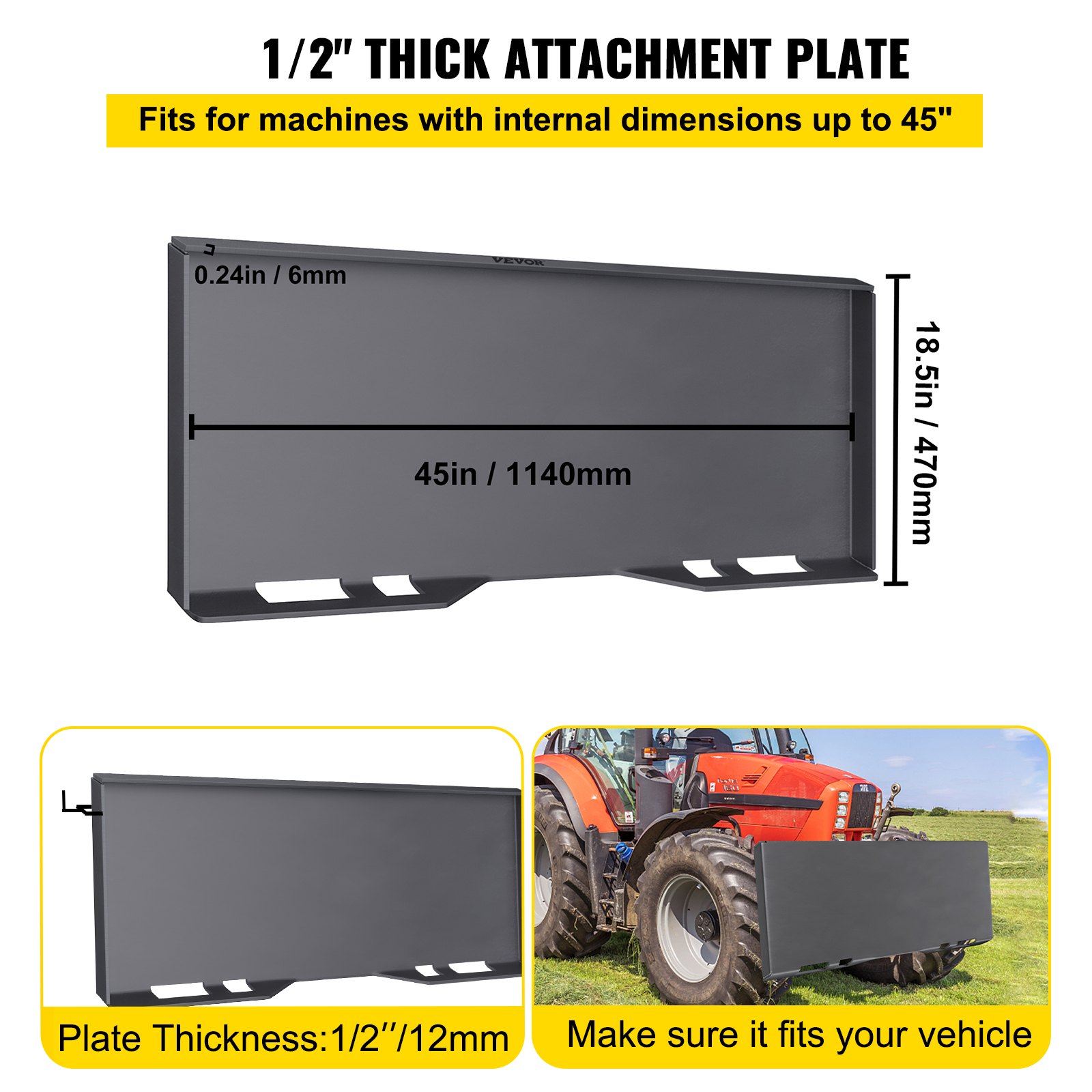 VEVOR Skid Steer Mount Plate Thick Skid Steer Attachment Plate Steel