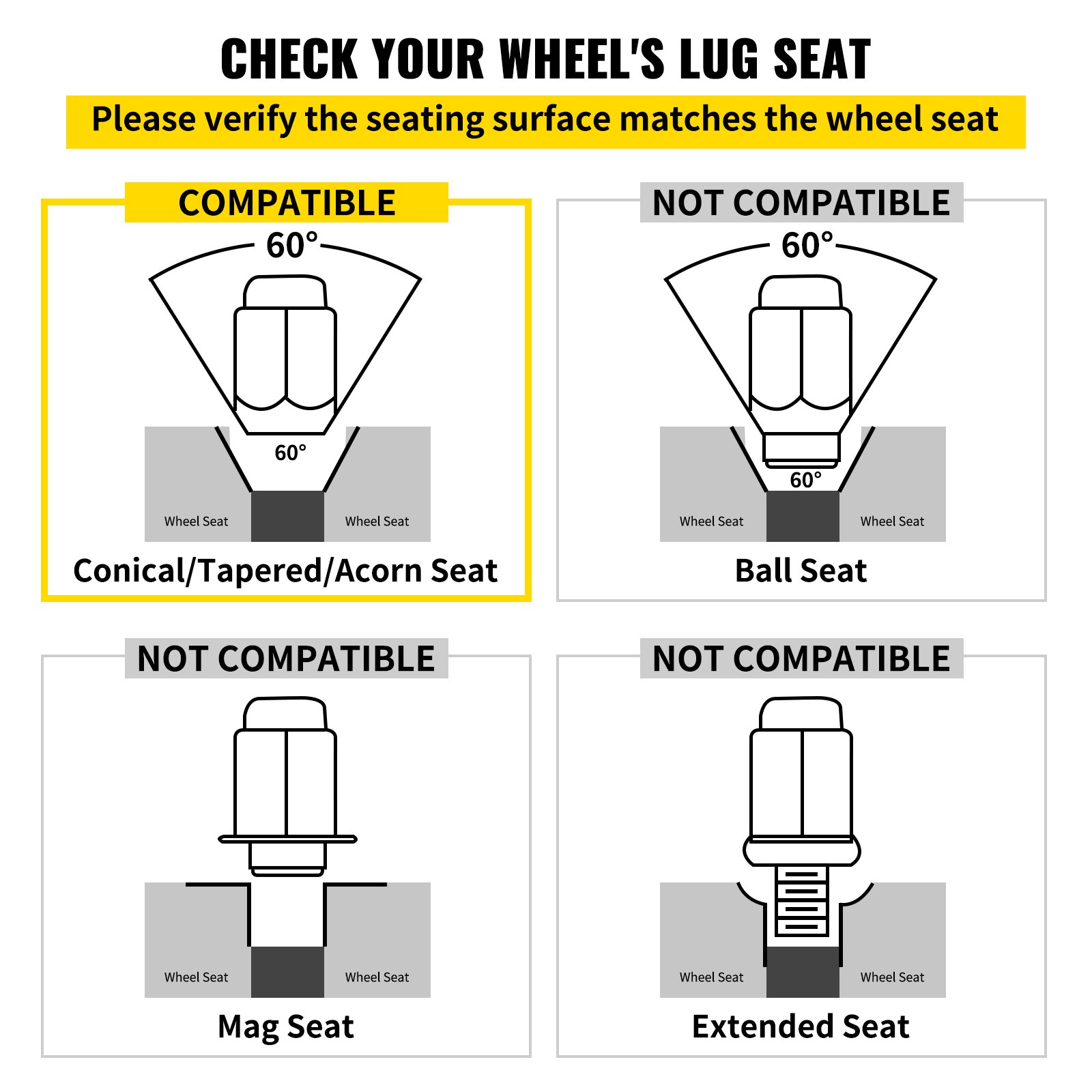 VEVOR M14x1.5 Spike Lug Nuts, 24 PCS Chrome Spiked Lug Nuts 14mmx1.5, 4.4" Tall Closed End Acorn