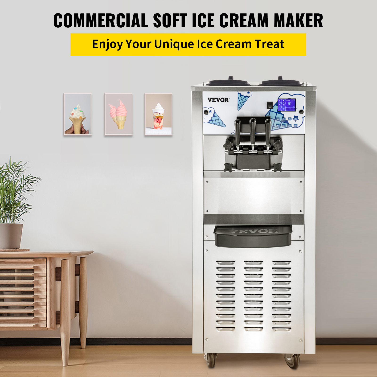 VEVOR Commercial Ice Cream Machine with Two 12L Hoppers Soft Serve