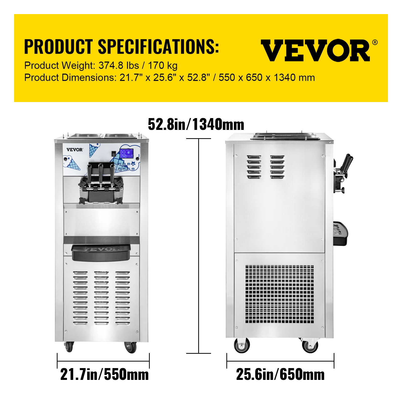 VEVOR Commercial Ice Cream Machine with Two 12L Hoppers Soft Serve