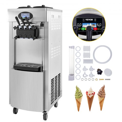 VEVOR 2200W Commercial Soft Ice Cream Machine 3 Flavors 5.3 to 7 ...