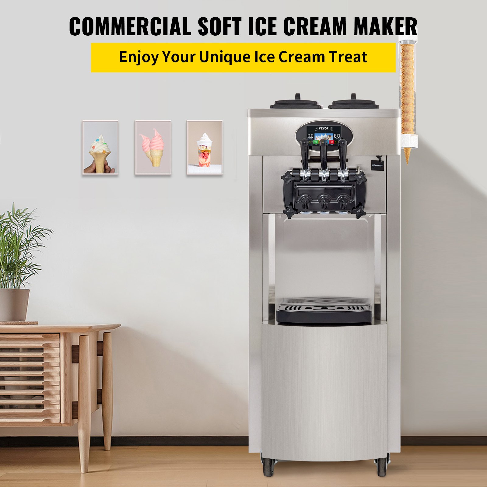 VEVOR 2200W Commercial Soft Ice Cream Machine 3 Flavors 5.3 to 7