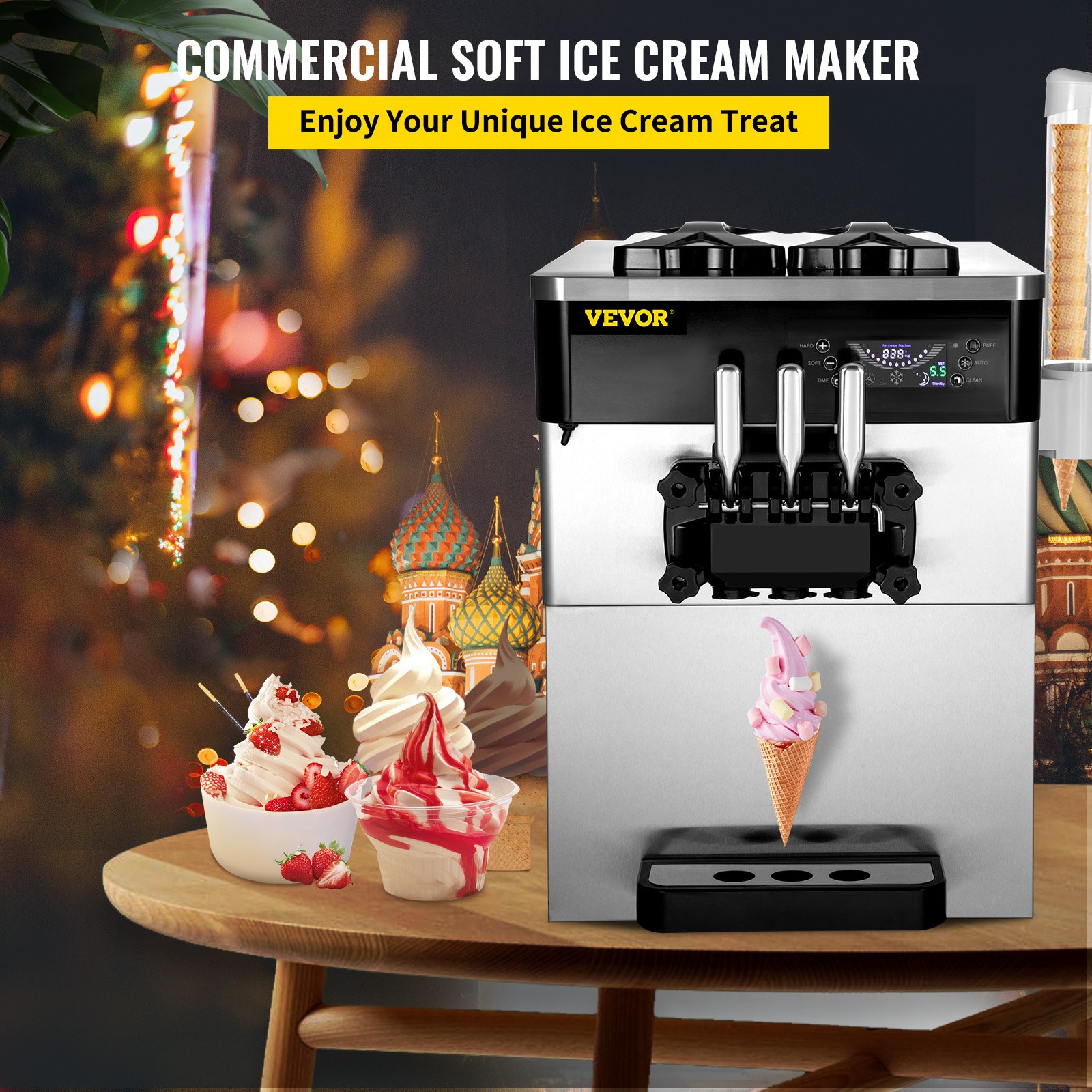 Countertop Soft Ice Cream Machine Commercial YKF826T With 2+1 Flavors