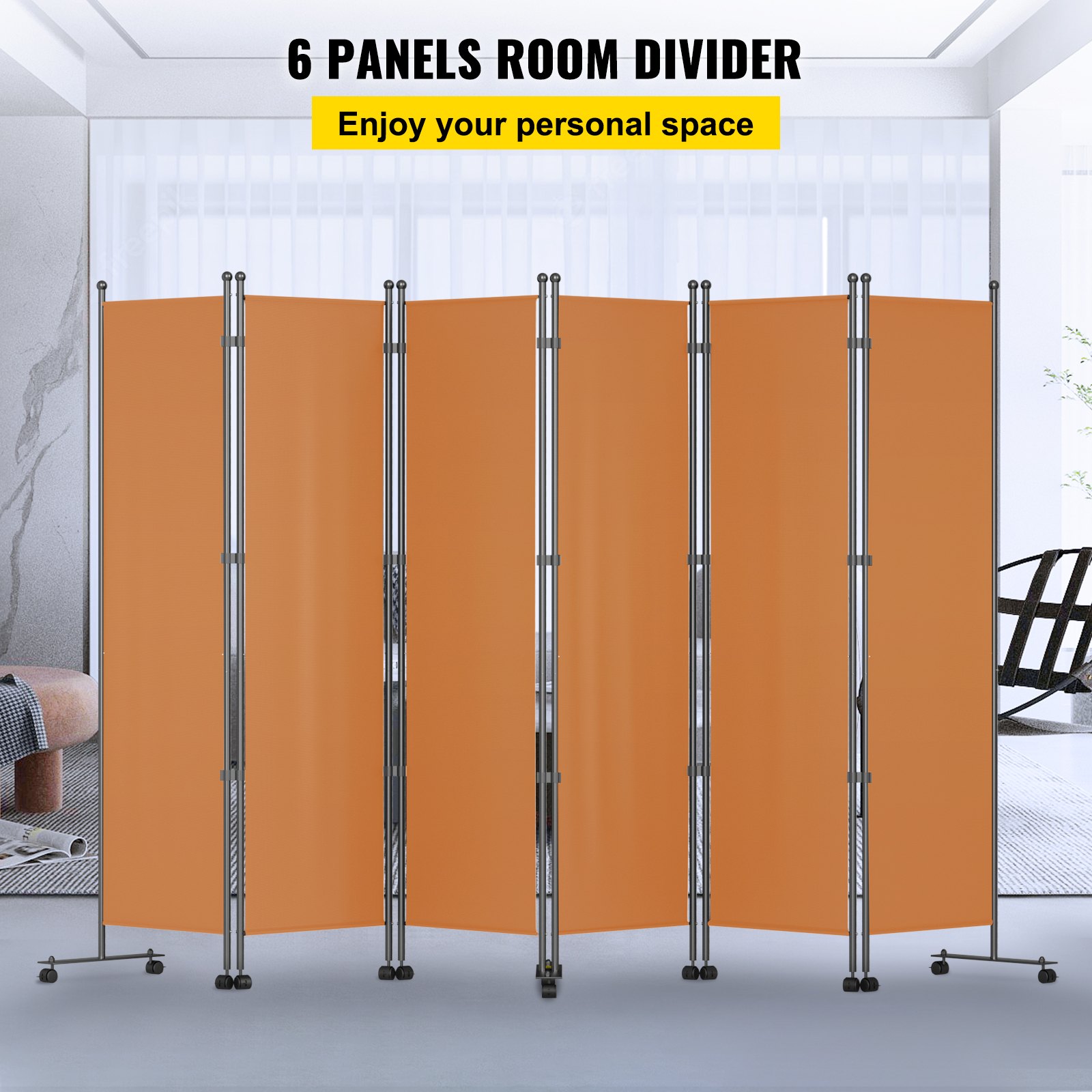 VEVOR 6 Panel Room Divider, 6 FT Tall, Freestanding & Folding Privacy ...