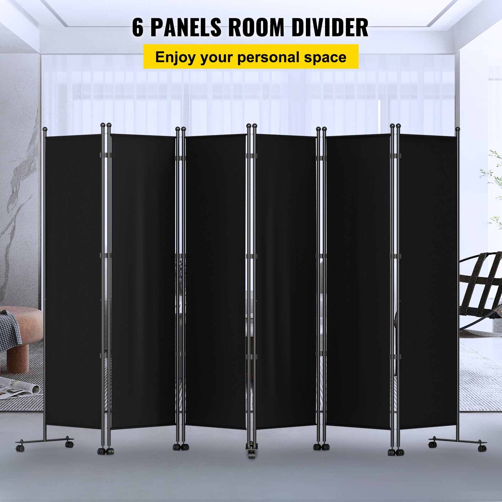 VEVOR 6 Panel Room Divider, 6 FT Tall, Freestanding & Folding Privacy ...