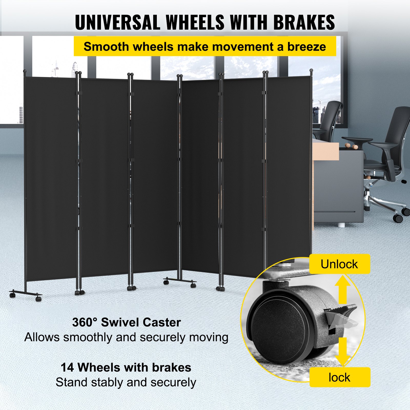 VEVOR 6 Panel Room Divider, 6 FT Tall, Freestanding & Folding Privacy ...