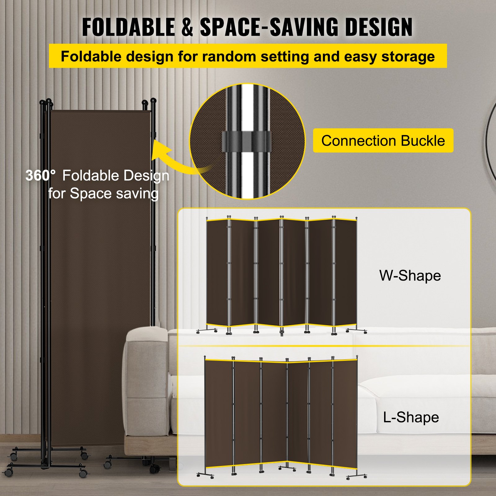 VEVOR 6 Panel Room Divider, 6 FT Tall, Freestanding & Folding Privacy ...