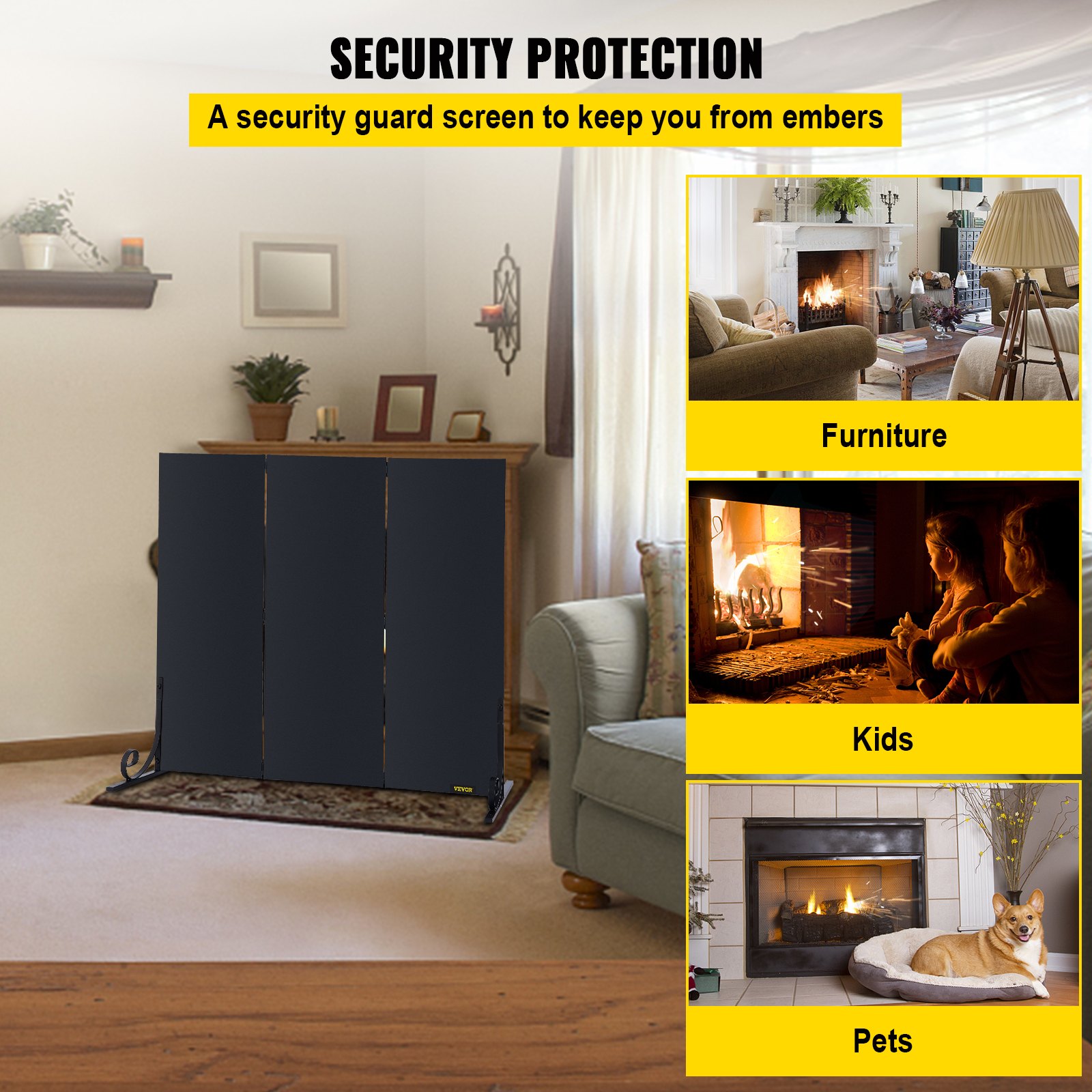 VEVOR Fireplace Screen Fire Guard Screen Heavy Duty Iron Fire Screen