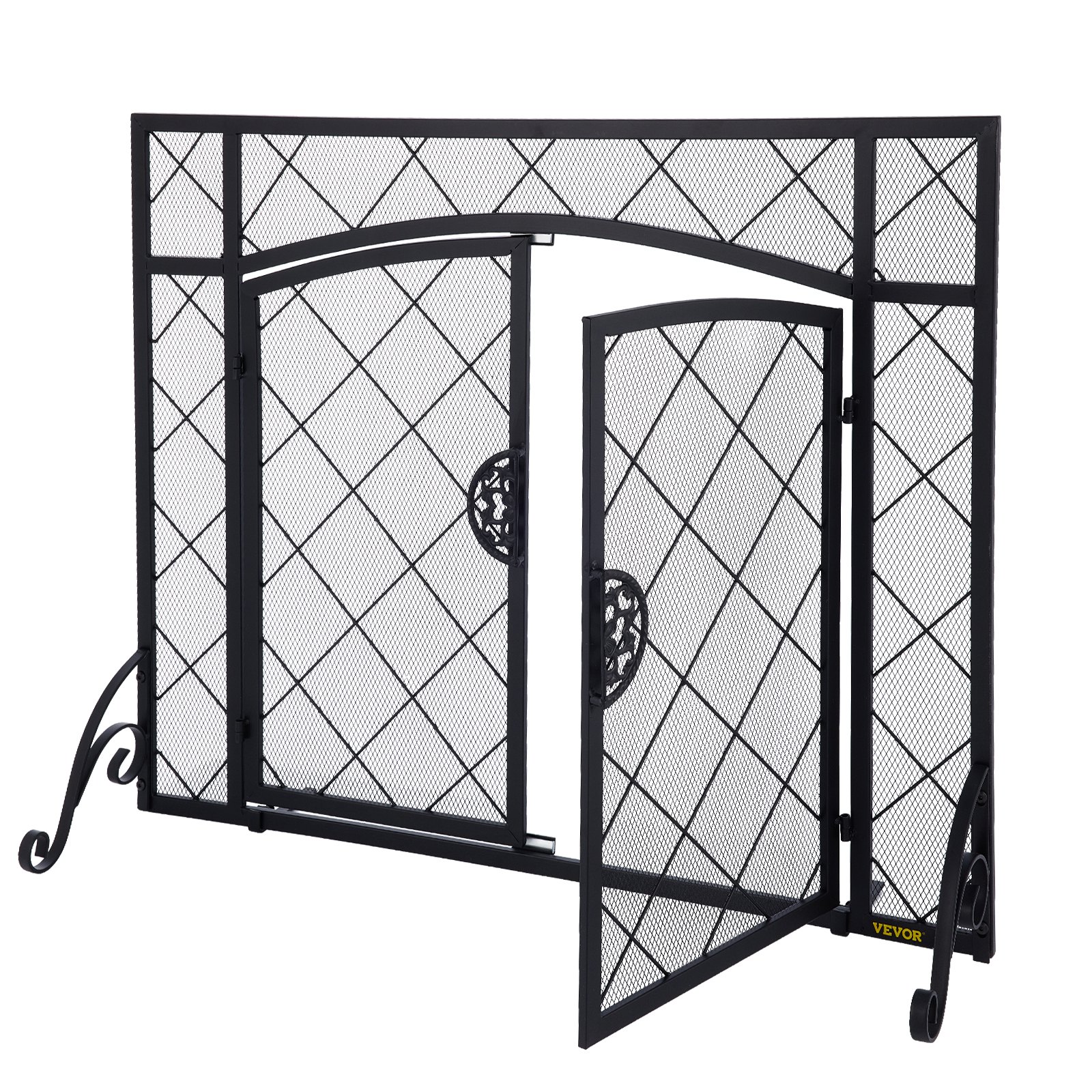 VEVOR Fireplace Screen, 44 x 33 Inch, Double Door Iron Freestanding