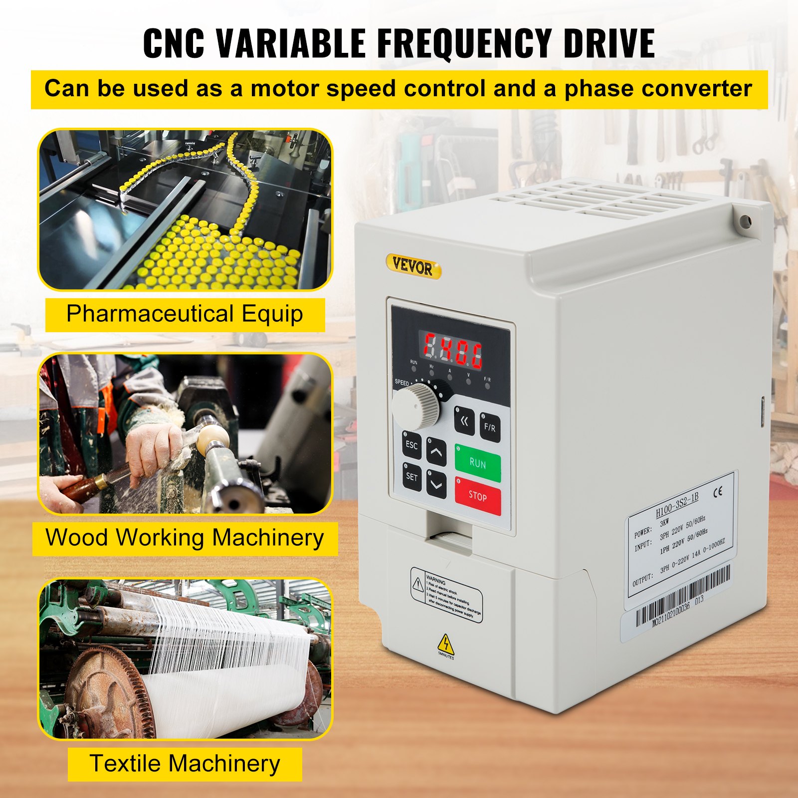 VEVOR VEVOR Variable Frequency Drive 220V 3KW 4HP CNC Motor Inverter ...