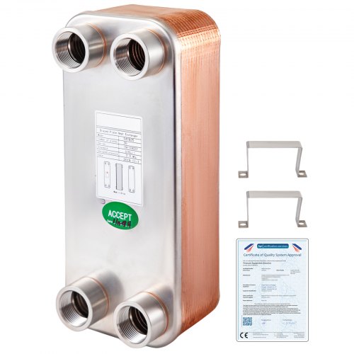 VEVOR Heat Exchanger 5"x12" 30 Plates Brazed Plate Heat Exchanger 316L 1" FNPT Heat Exchanger