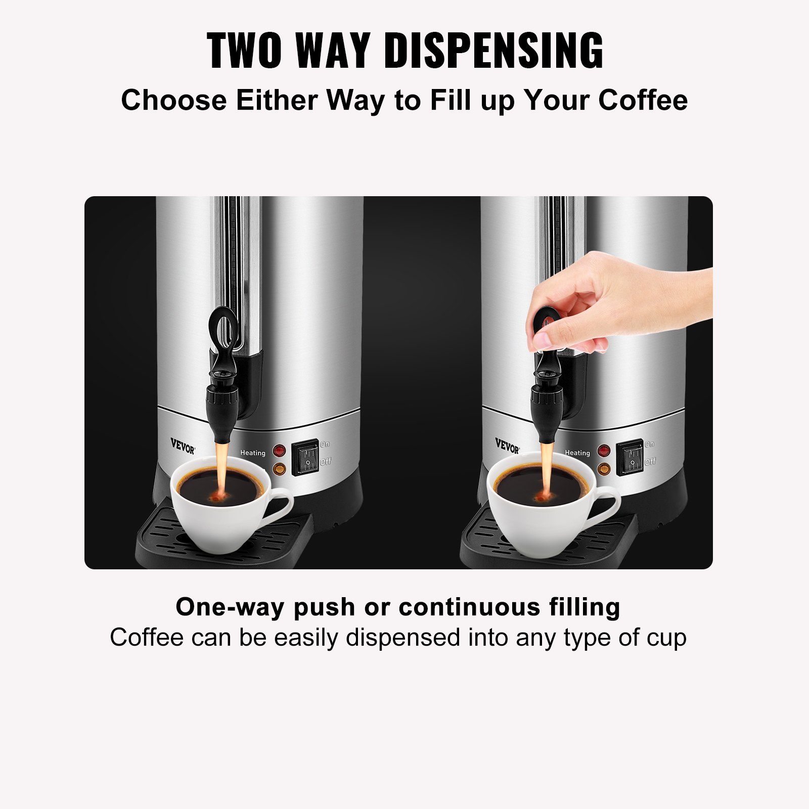 VEVOR Commercial Coffee Urn, 65 Cups Stainless Steel Large Coffee Dispenser, 1500W 110V Electric