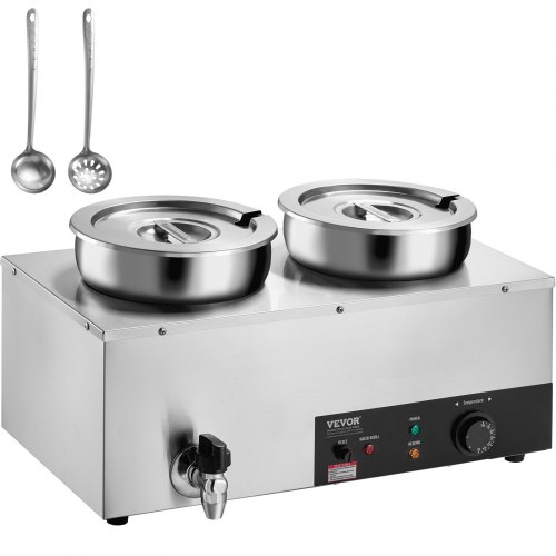 VEVOR Electric Soup Warmer, Dual 7.4QT Stainless Steel Round
