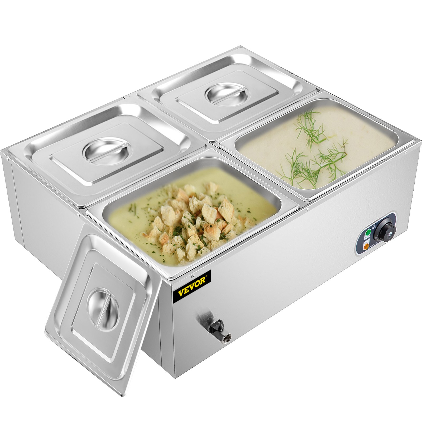 4 Pots Electric Food Warmer Commercial Stainless Pans VEVOR US