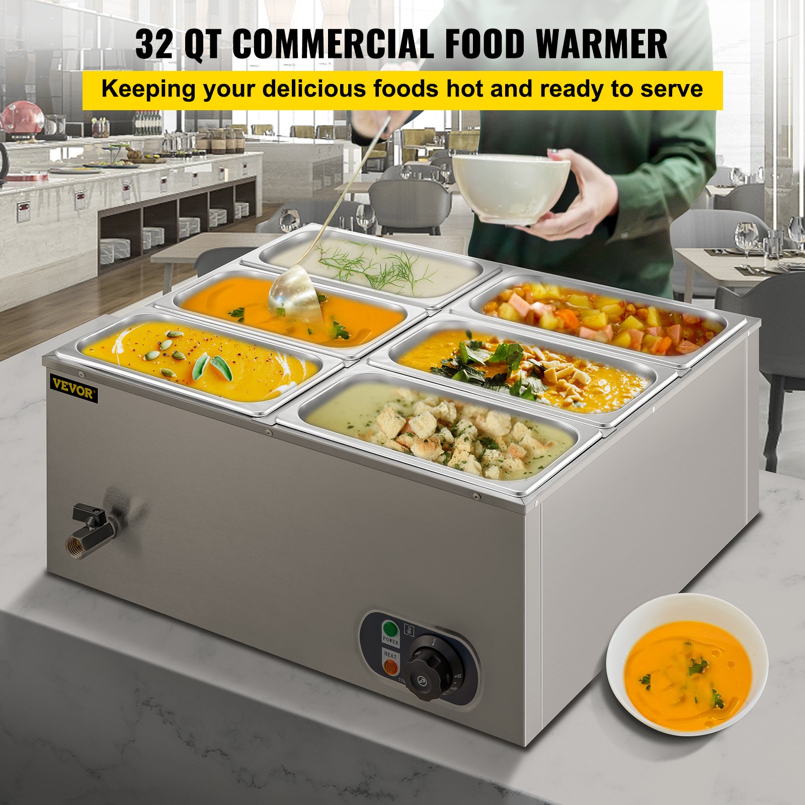 2-Pan Commercial Food Warmer - 1200W Stainless Steel Steam Table With 23Qt Capacity For Catering & Restaurants